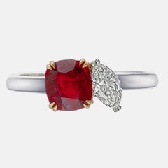 1.49 Carat Burma Ruby No Heat Ruby And Diamond Ring In 18 Karat White Gold