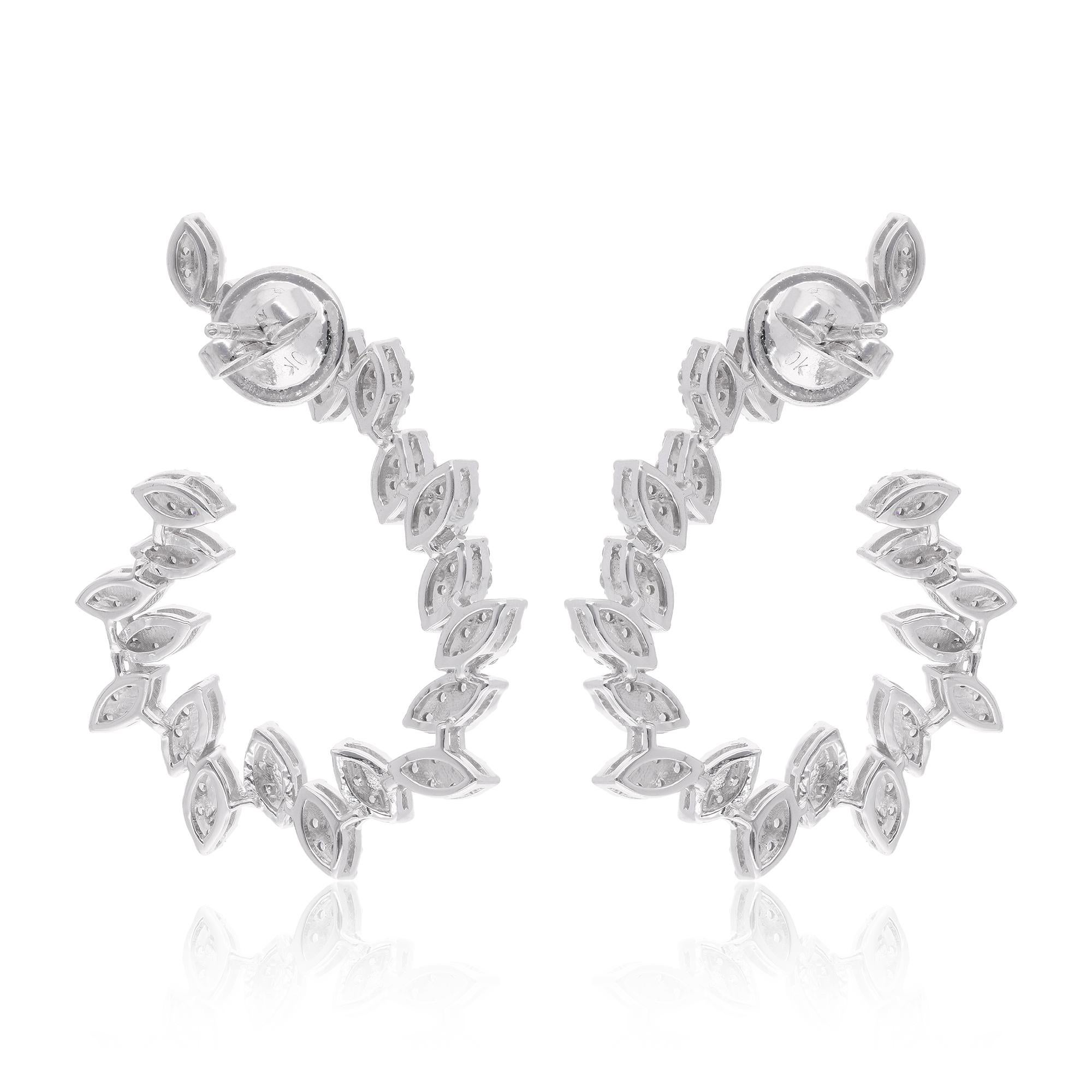Women's 1.49 Carat Diamond Dangle Earrings 10 Karat White Gold Handmade Fine Jewelry For Sale