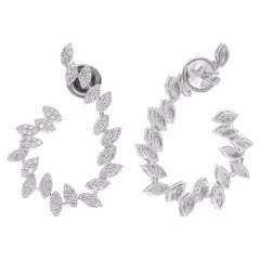 1.49 Carat Diamond Dangle Earrings 10 Karat White Gold Handmade Fine Jewelry