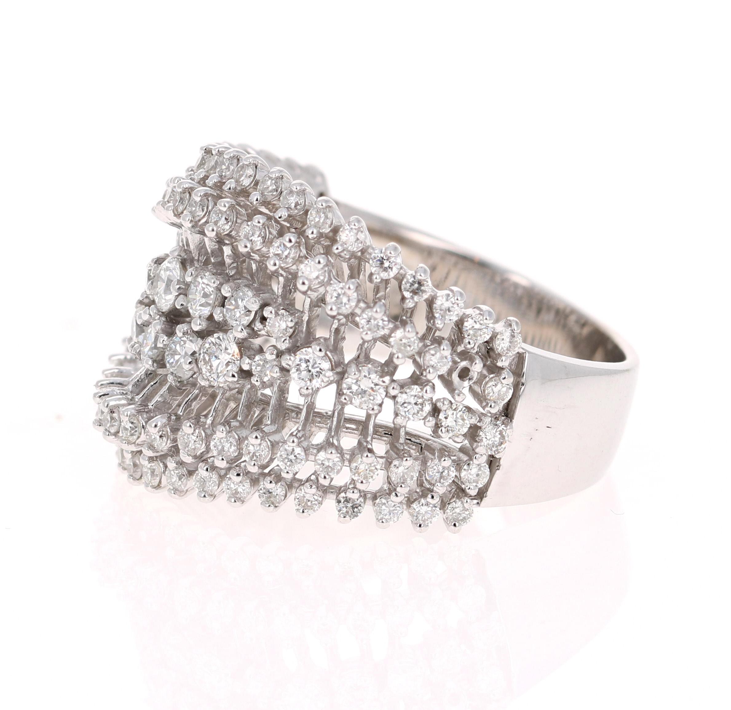 Contemporary 1.49 Carat Diamond Cocktail 14 Karat White Gold Ring For Sale