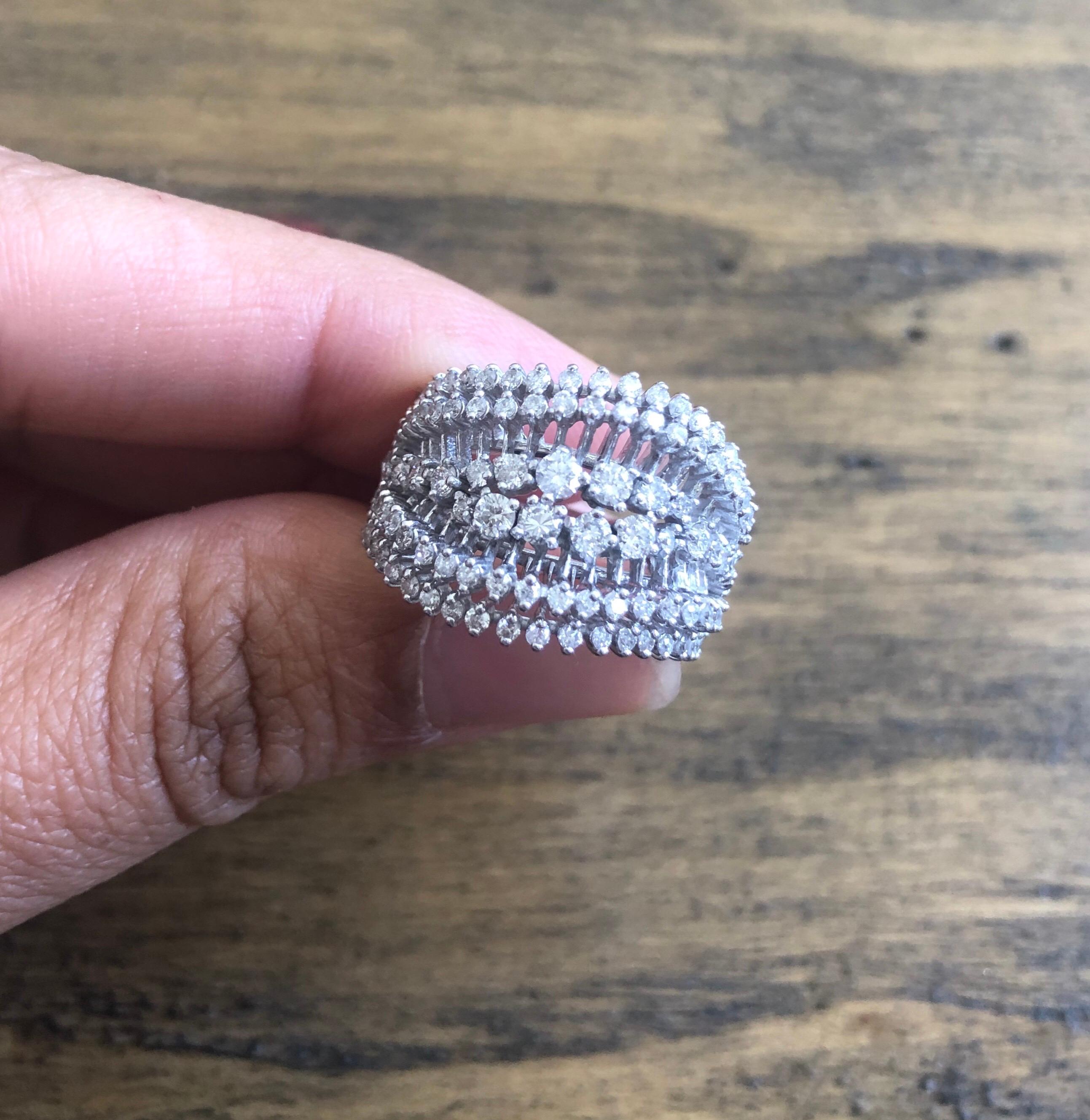 Women's 1.49 Carat Diamond Cocktail 14 Karat White Gold Ring For Sale