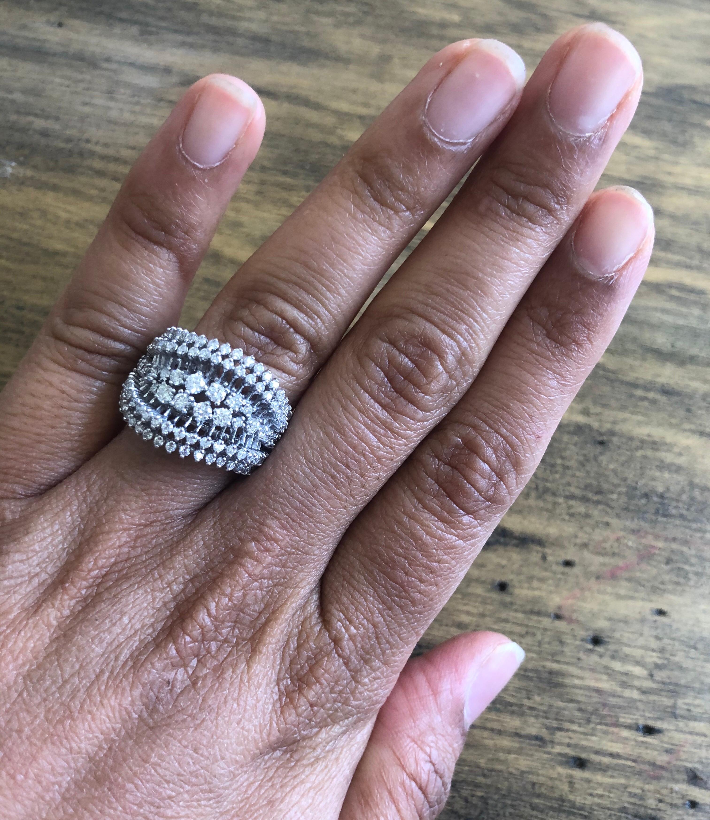 1.49 Carat Diamond Cocktail 14 Karat White Gold Ring For Sale 1