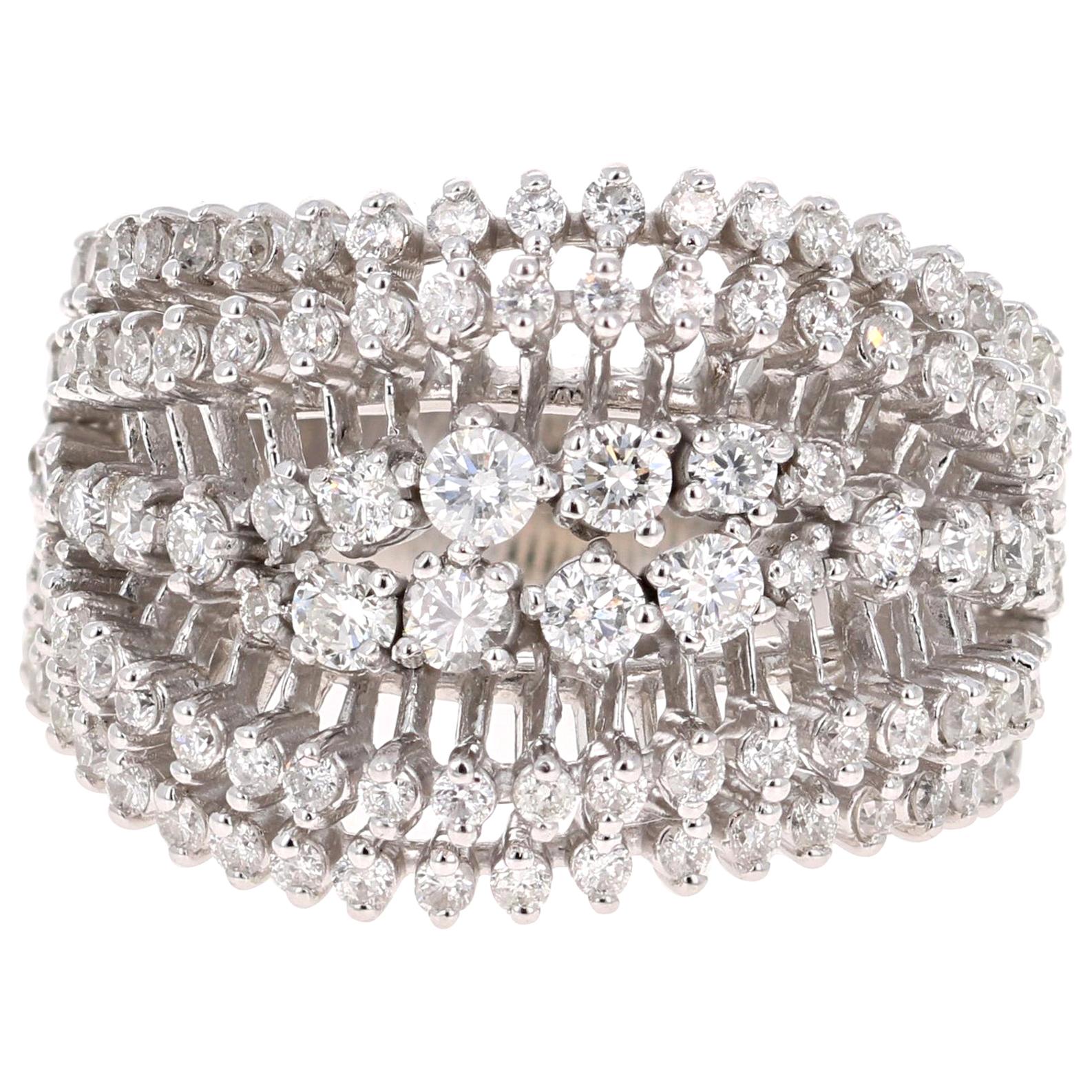 1.49 Carat Diamond Cocktail 14 Karat White Gold Ring