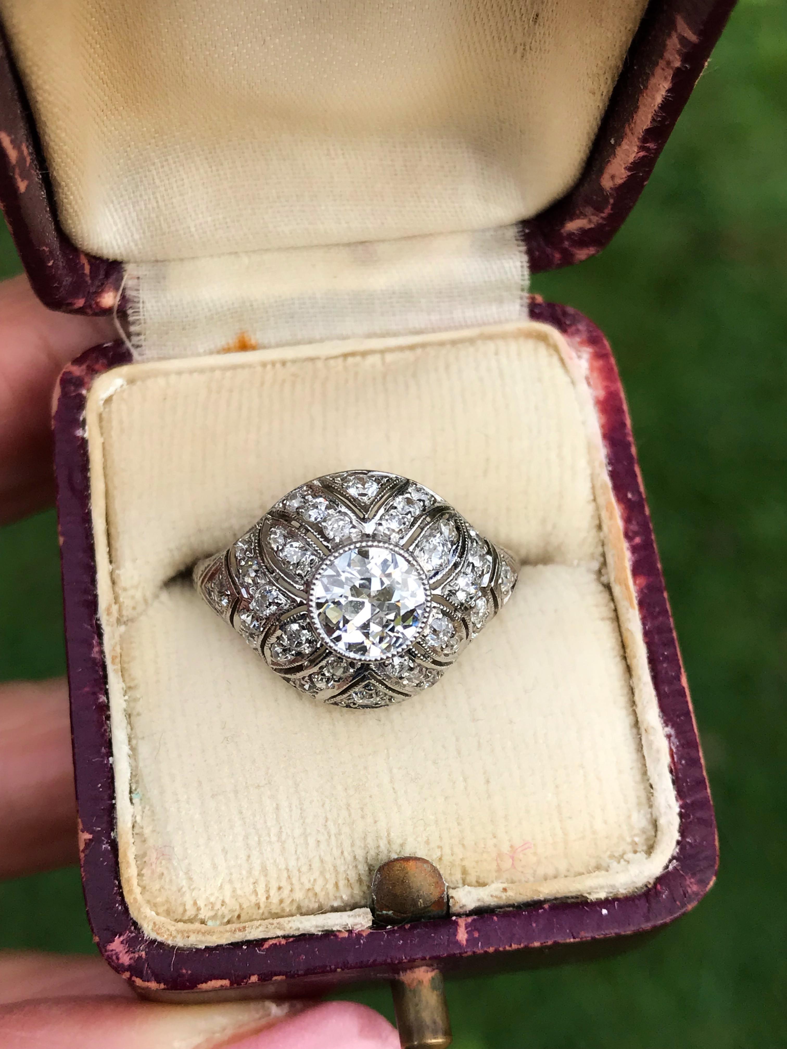 1.49 Carat Diamond Edwardian Filigree Platinum Ring For Sale 9