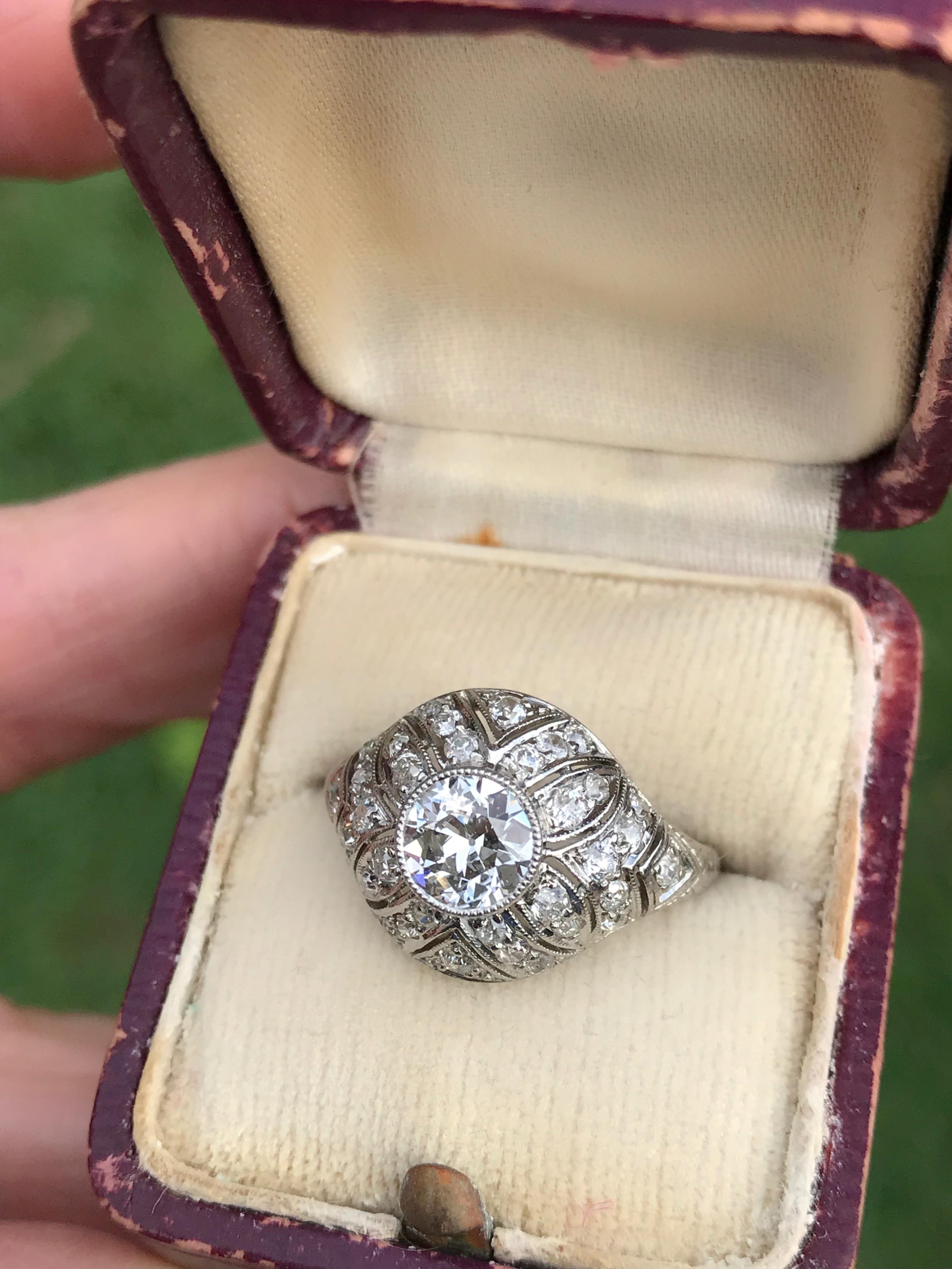 1.49 Carat Diamond Edwardian Filigree Platinum Ring For Sale 10