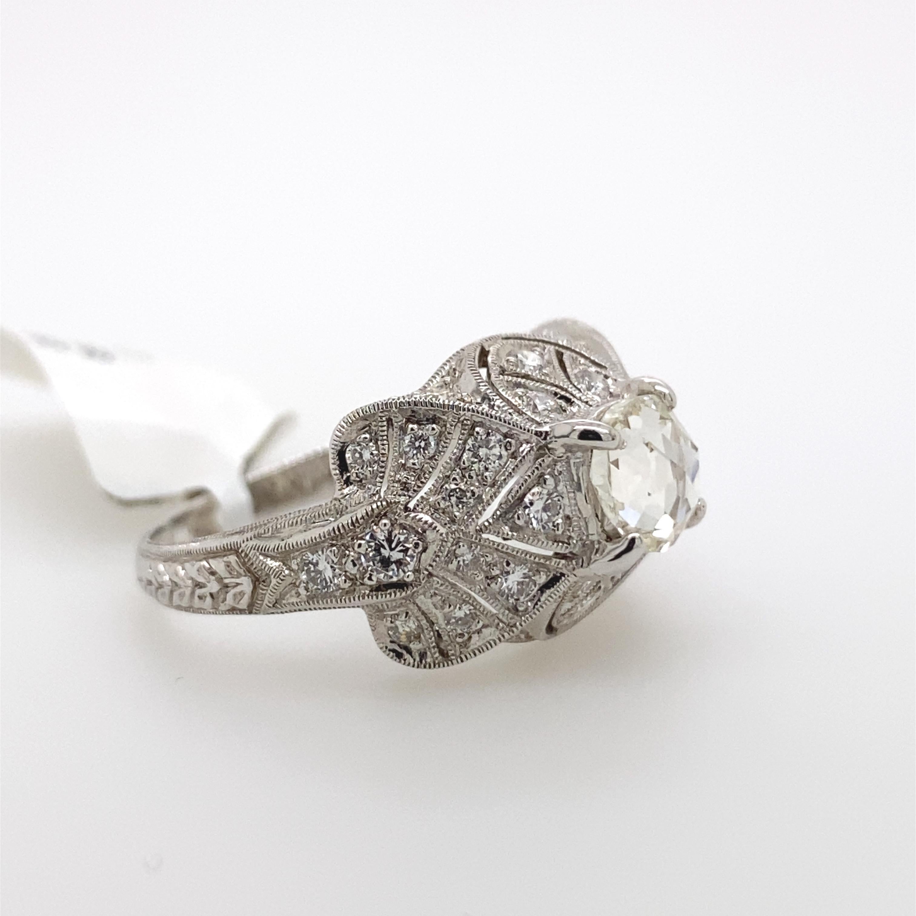 Rose Cut 1.49 Carat Edwardian Inspired Diamond Ring 18 Karat White Gold For Sale
