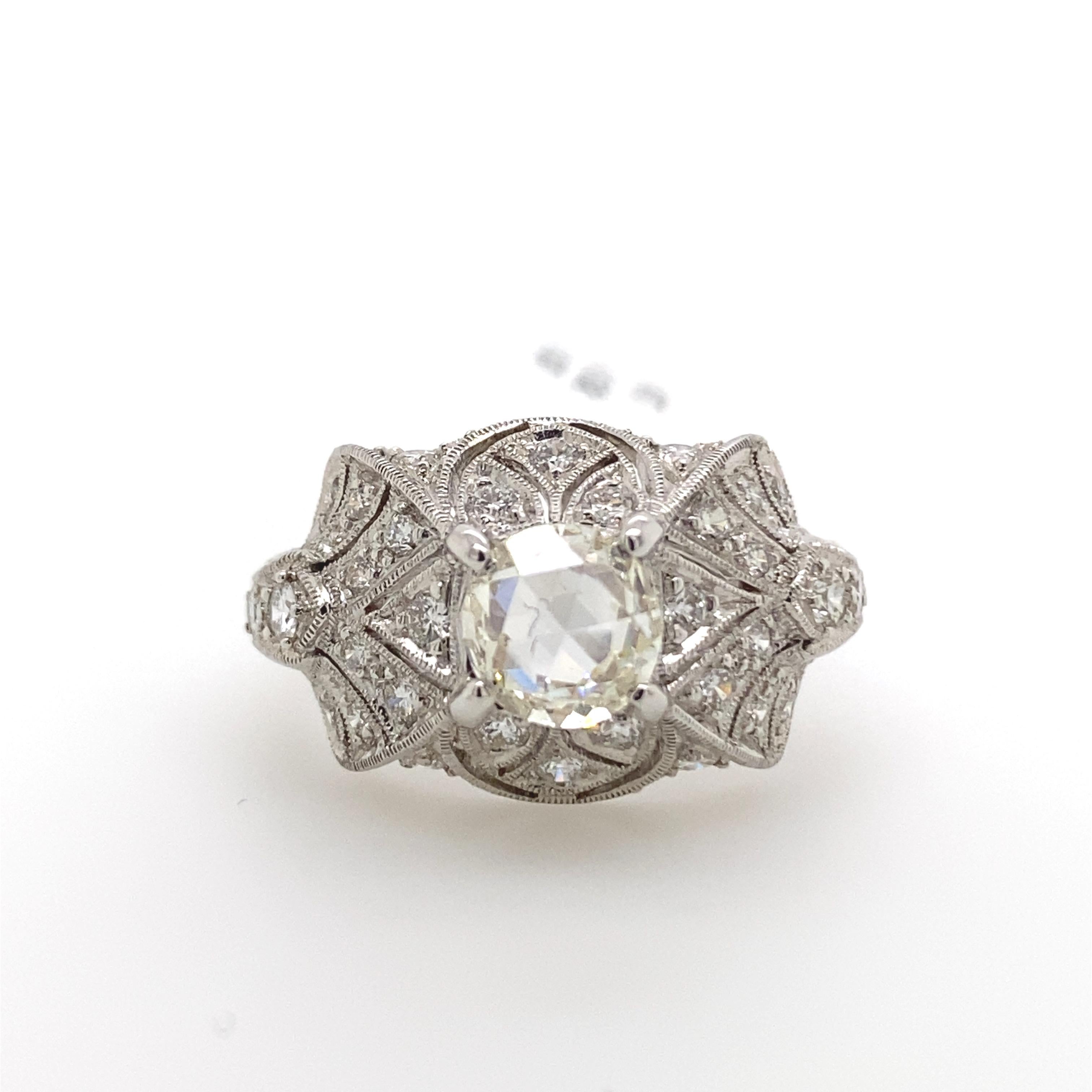 Women's 1.49 Carat Edwardian Inspired Diamond Ring 18 Karat White Gold For Sale