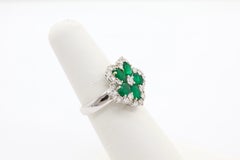 1.49 Carat Emerald and Diamond Flower Cocktail Ring in 18K White Gold