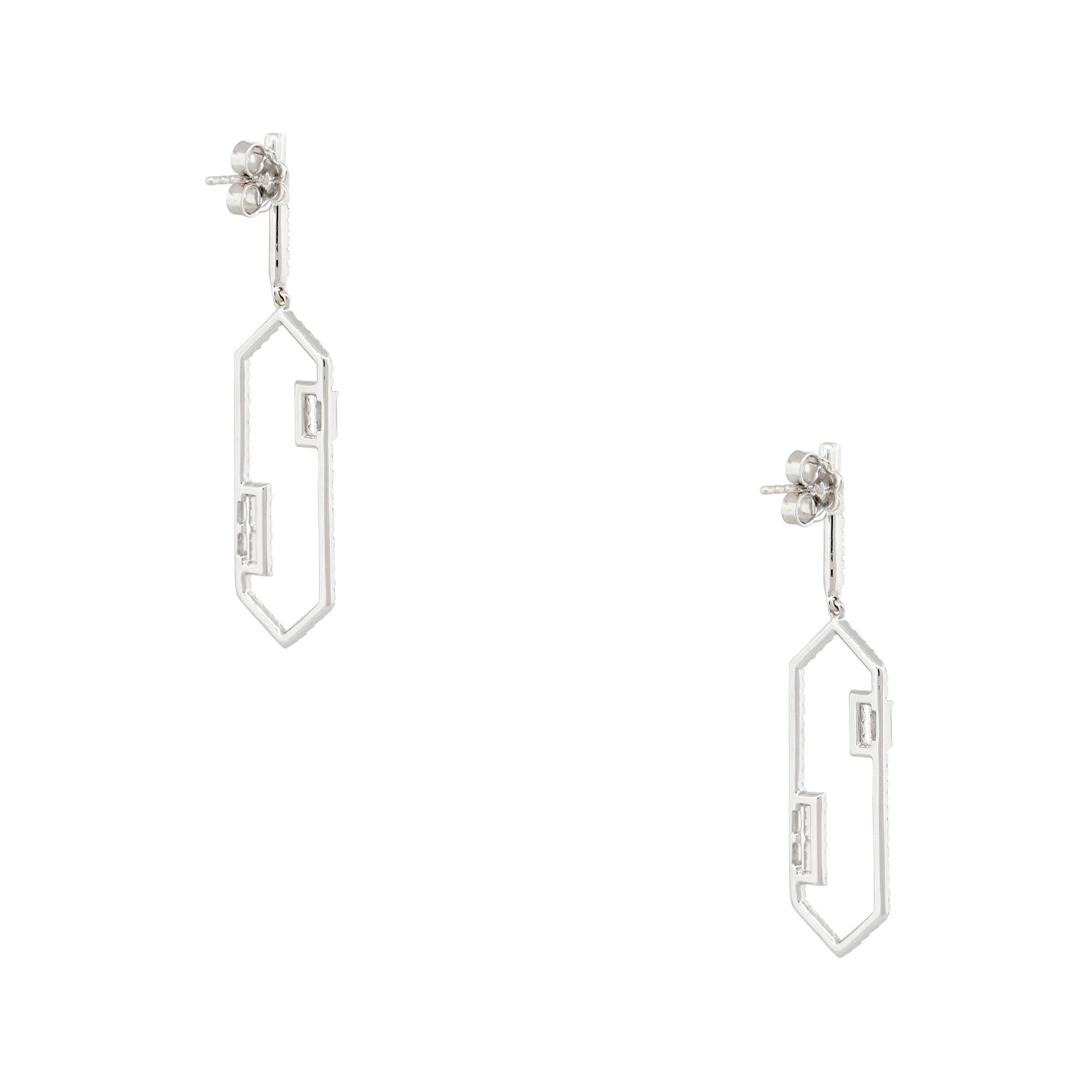 1.49 Carat Emerald Cut Diamond Drop Oblong Earrings 14 Karat in Stock For Sale 1