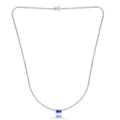 1.49 Carat Emerald cut Sapphire and Diamond Tennis Necklace in 14K White Gold