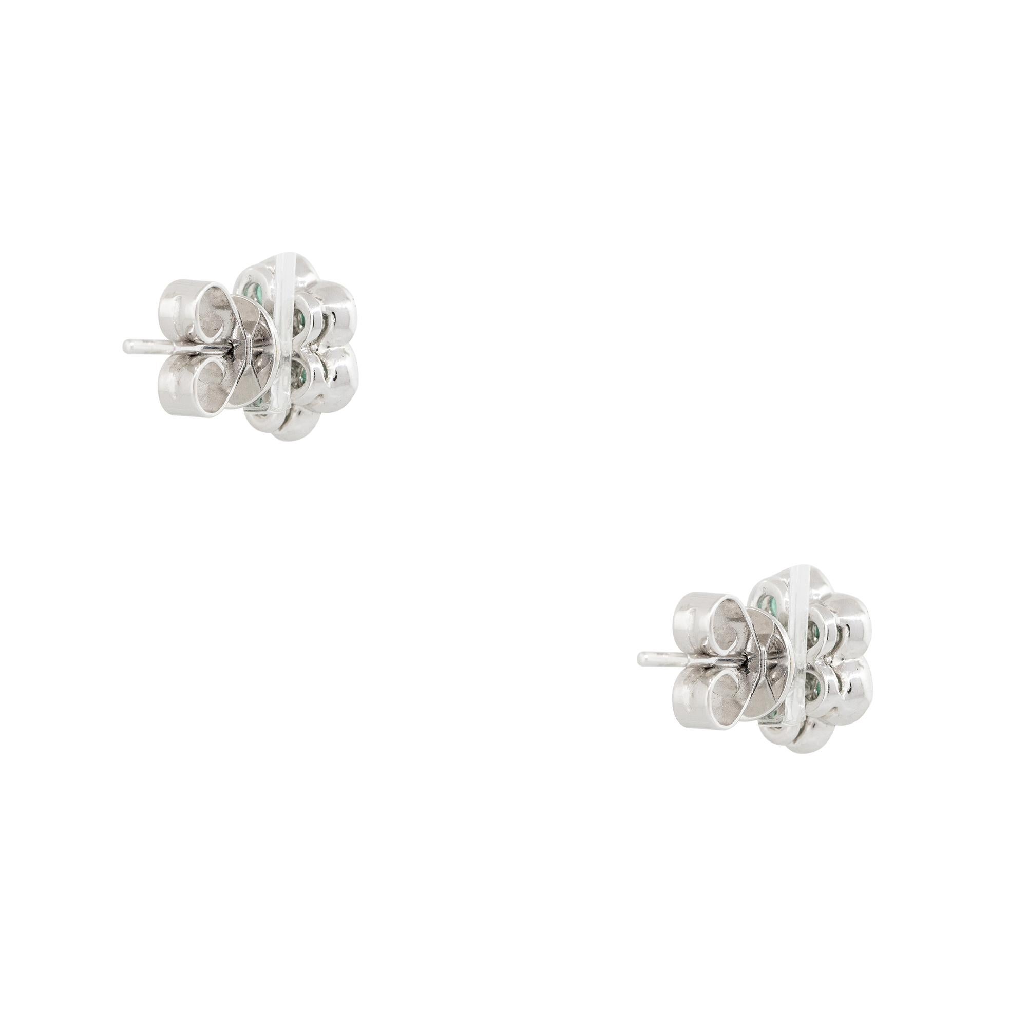 1.49 Carat Emerald & Diamond Flower Earrings 18 Karat In Stock In Excellent Condition For Sale In Boca Raton, FL