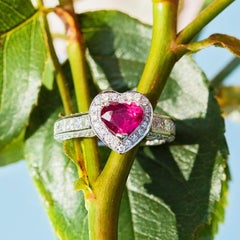 1.49 Carat Heart Shaped Certified Untreated Ruby & 1.05ct Diamond 18 Karat Ring
