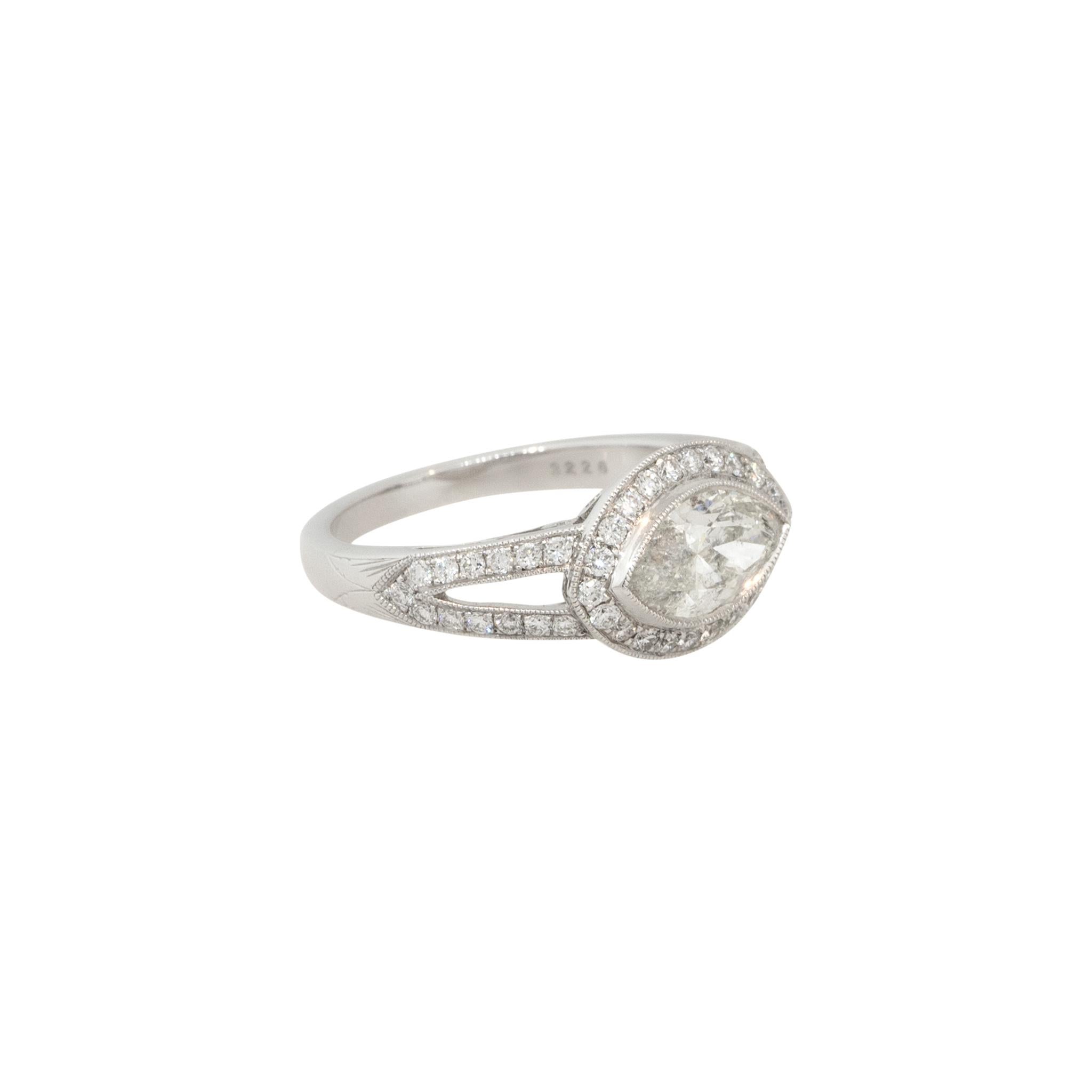 1.49 Carat Marquise Cut Halo Engagement Platinum in Stock In Excellent Condition For Sale In Boca Raton, FL