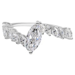 1.49 Carat Marquise Diamond Engagement Ring 18K White Gold Swirl Bridal Ring