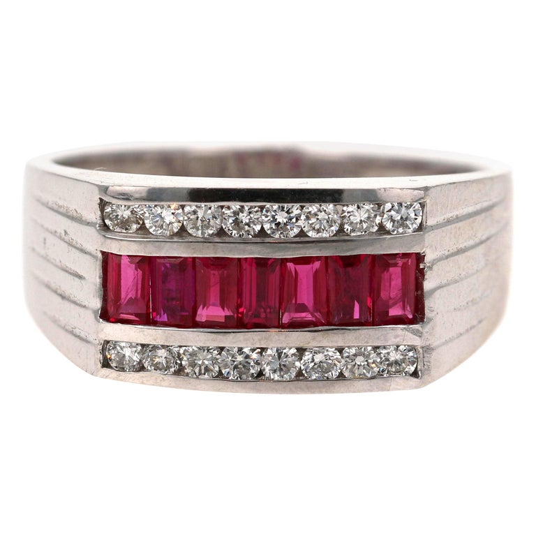 1.49 Carat Men's Ruby Diamond 14 Karat White Gold Ring For Sale at 1stDibs