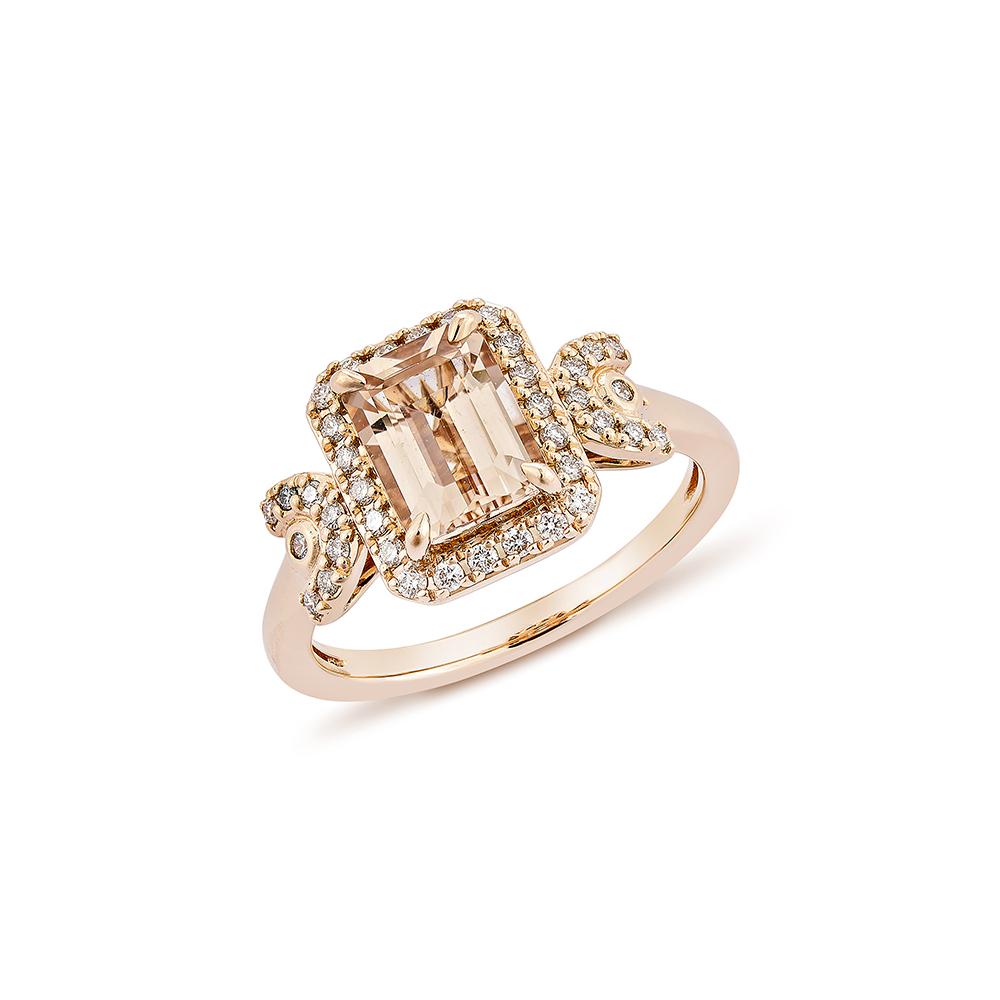 Contemporary 1.49 Carat Morganite Fancy Ring in 18Karat Rose Gold with White Diamond.    For Sale
