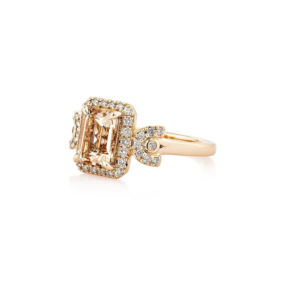Octagon Cut 1.49 Carat Morganite Fancy Ring in 18Karat Rose Gold with White Diamond.    For Sale