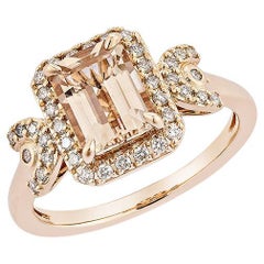 1.49 Carat Morganite Fancy Ring in 18Karat Rose Gold with White Diamond.   