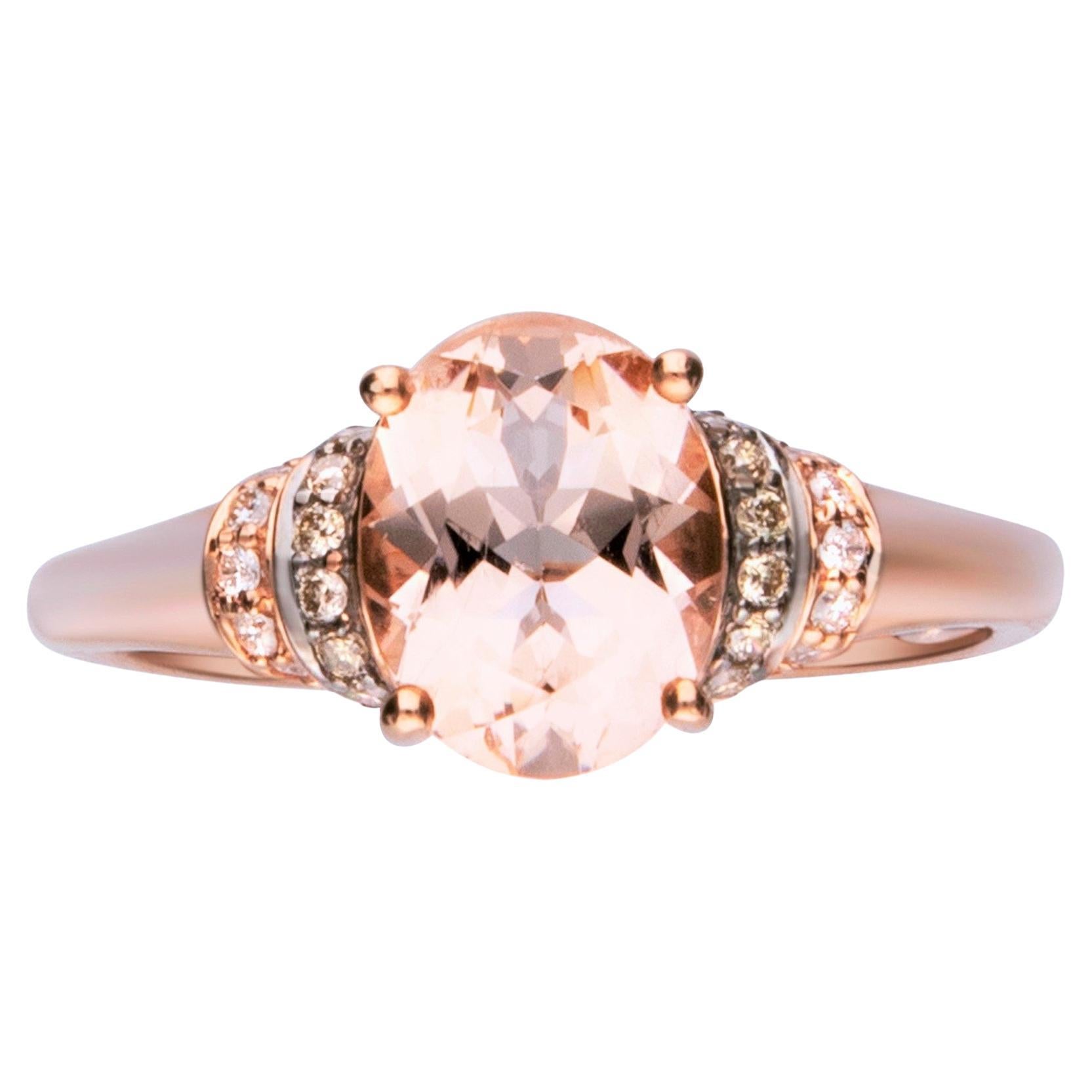 Bague de fiançailles en or rose 10K de 1,49 carat Morganite avec accents de diamant ovale