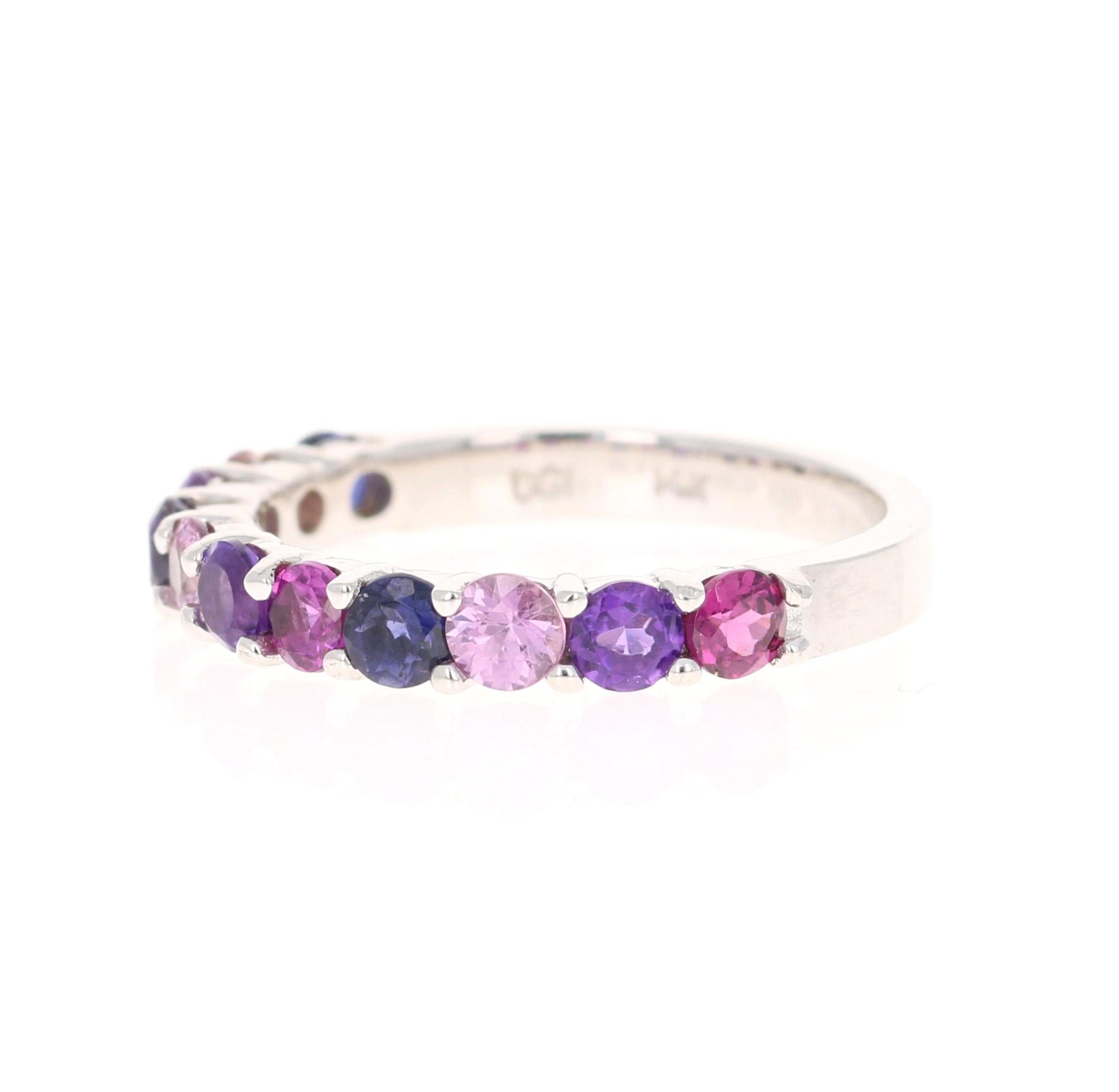 Modern Multi-Color Gemstone White Gold Stackable Band