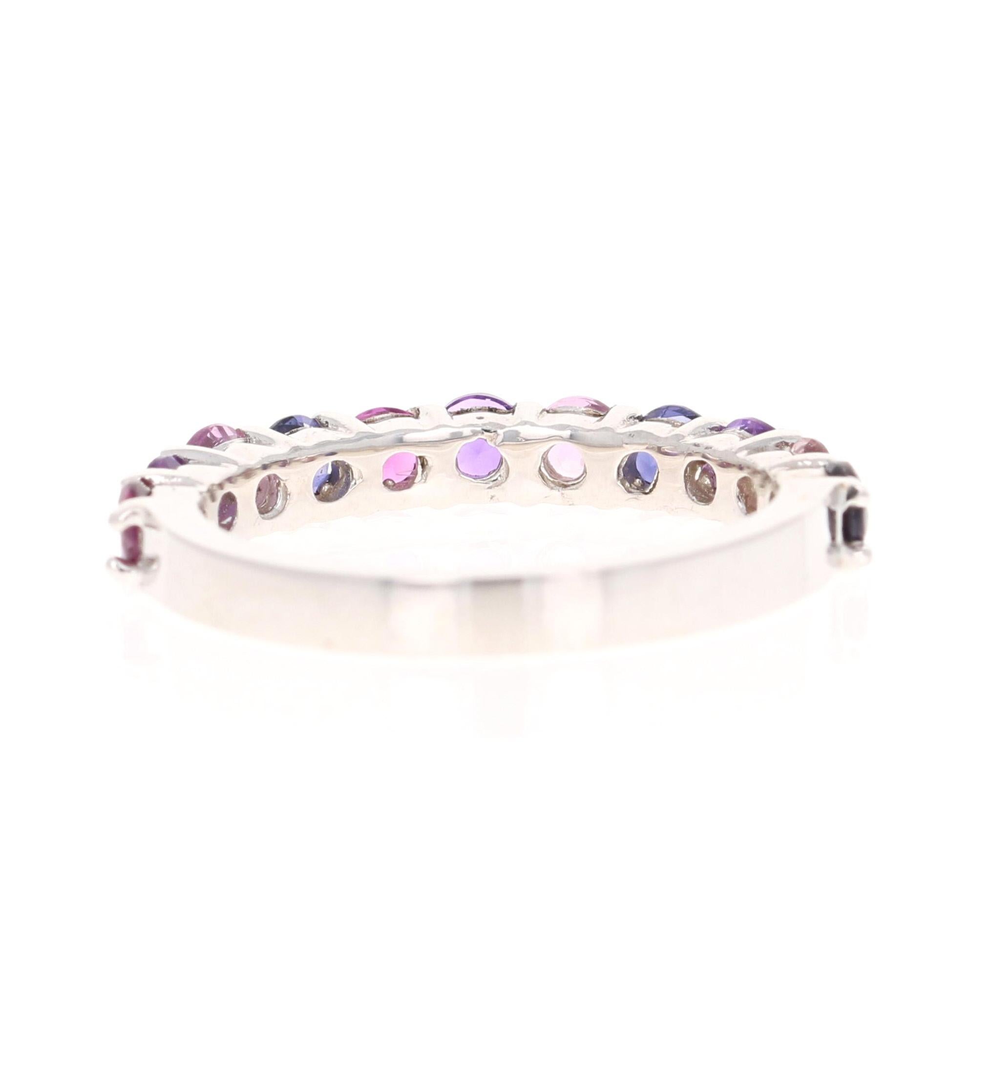 Round Cut Multi-Color Gemstone White Gold Stackable Band