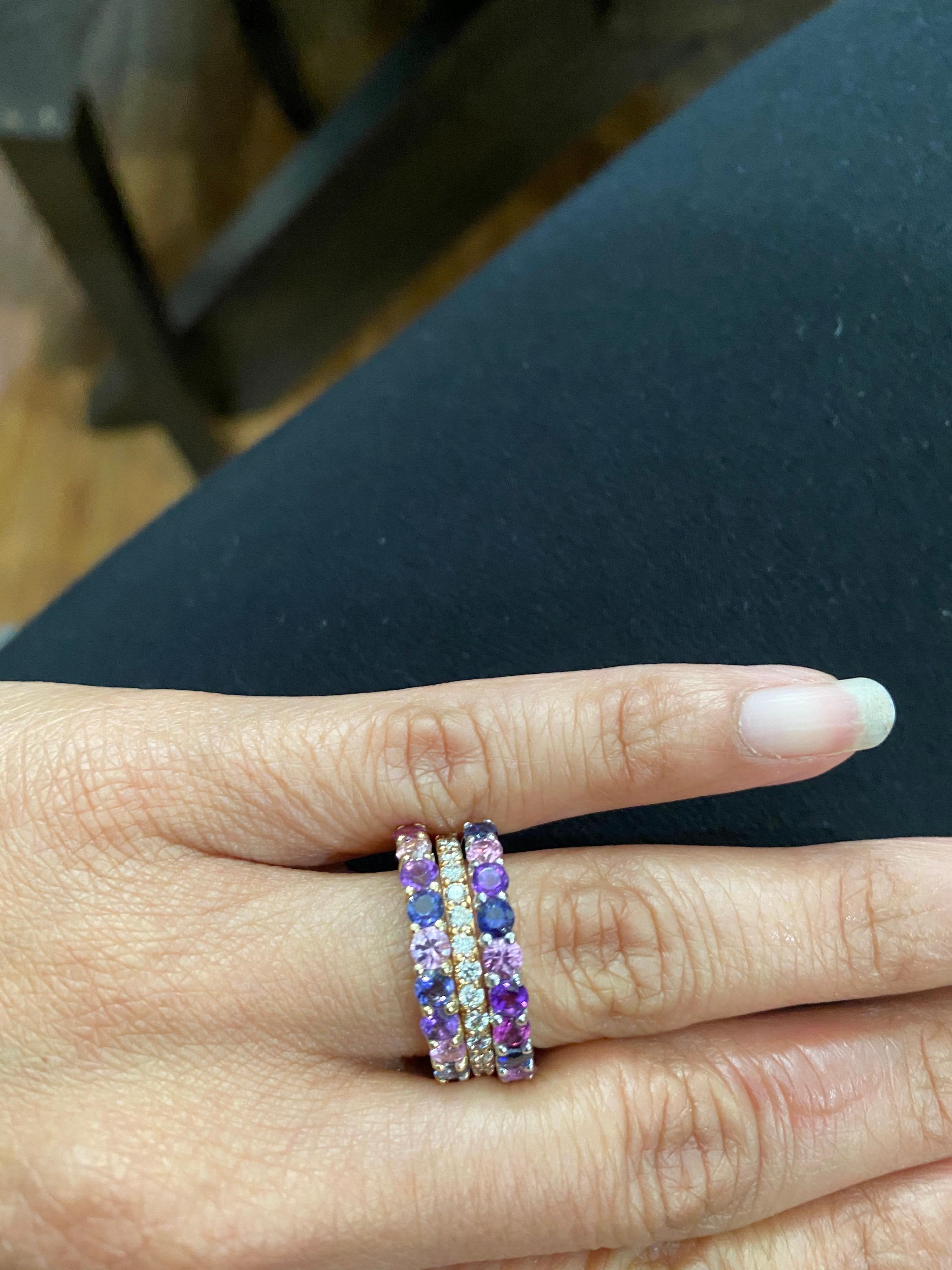 Multi-Color Gemstone White Gold Stackable Band In New Condition In Los Angeles, CA