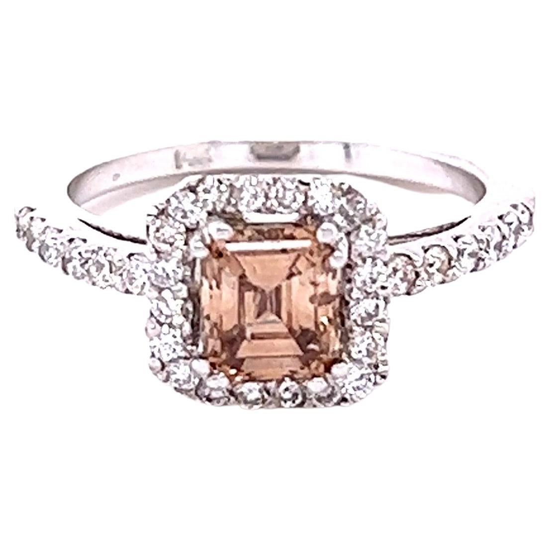 1.49 Carat Natural Champagne Brown Diamond White Gold Engagement Ring For Sale