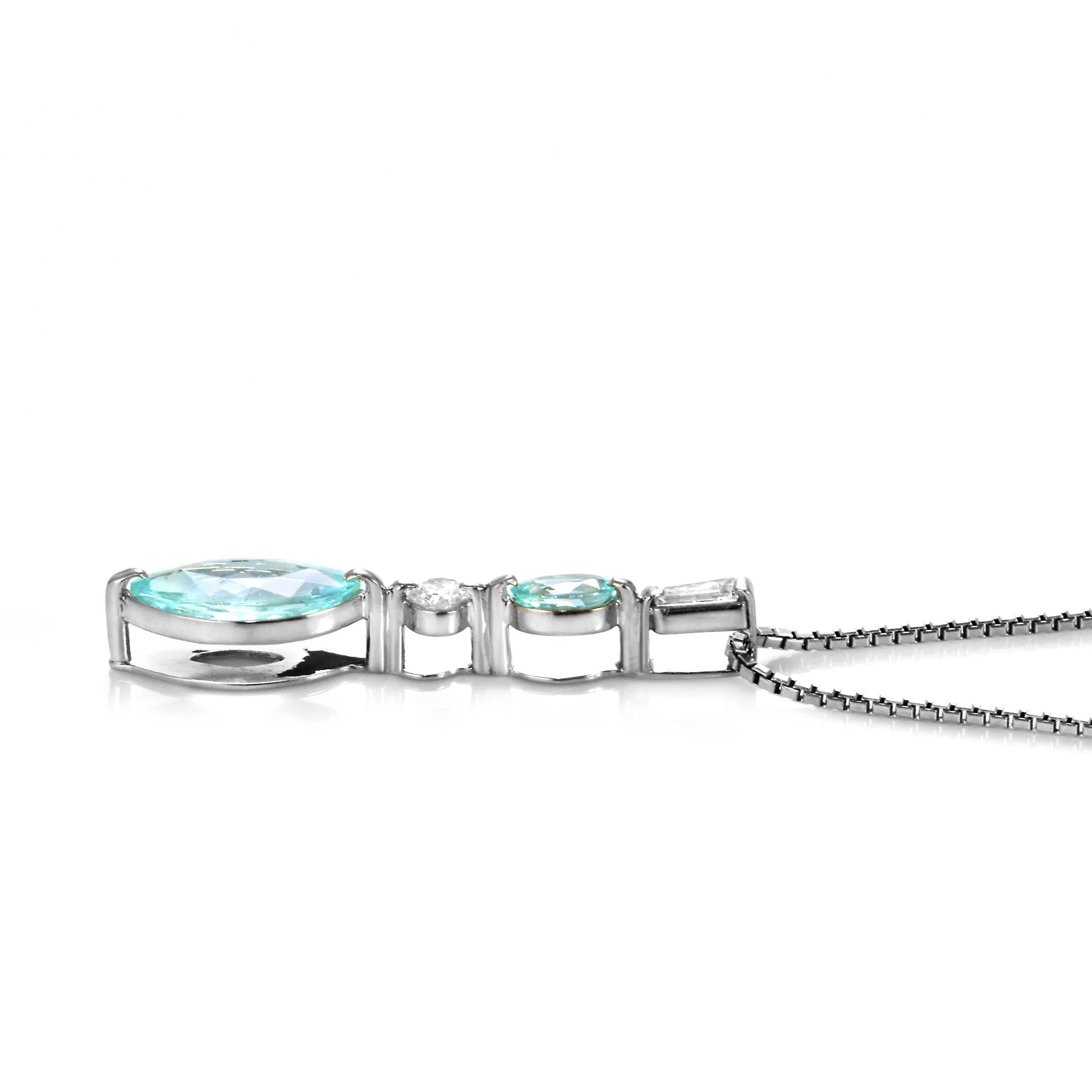 1.49 Carat Natural Paraiba Tourmaline and Diamond Pendant Made in Platinum For Sale 4