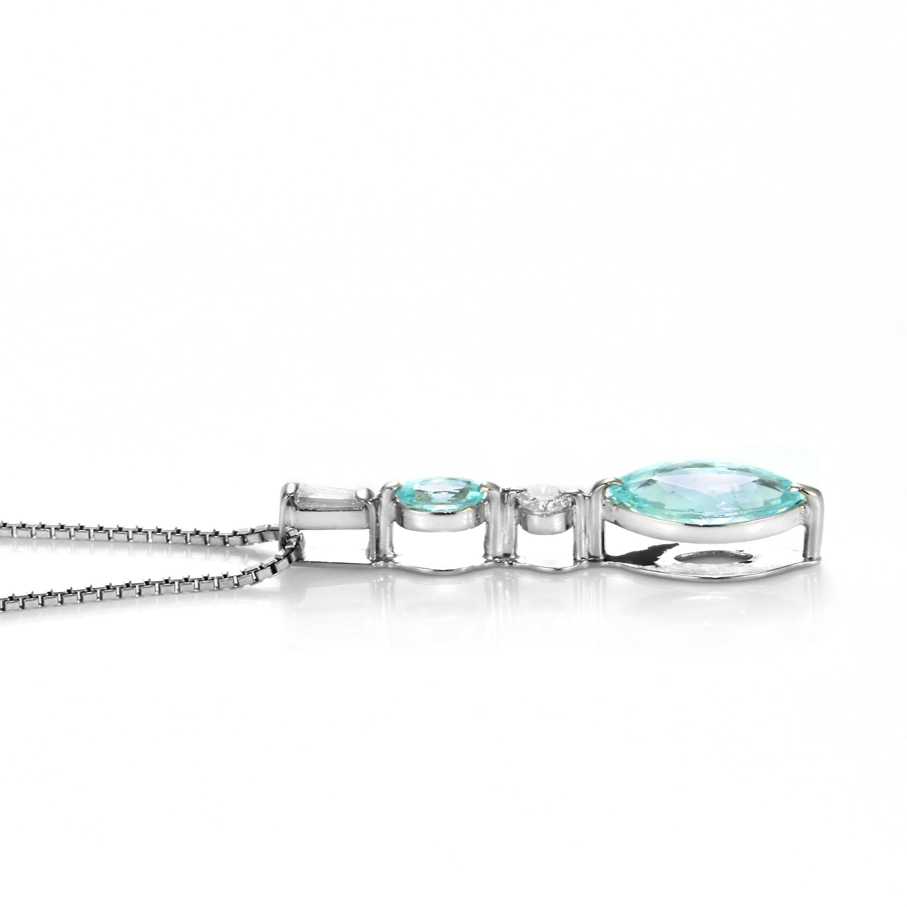 1.49 Carat Natural Paraiba Tourmaline and Diamond Pendant Made in Platinum For Sale 5
