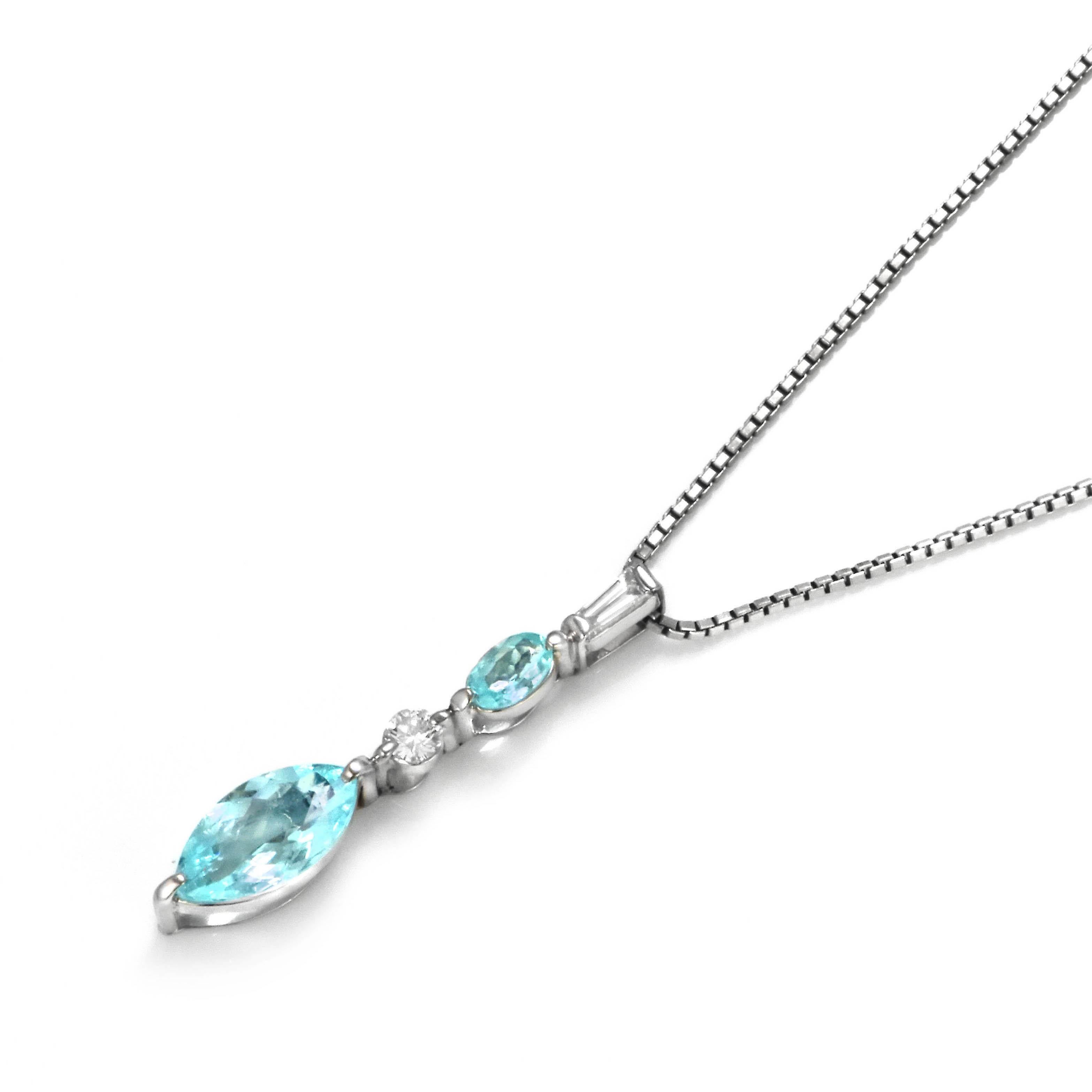 Modern 1.49 Carat Natural Paraiba Tourmaline and Diamond Pendant Made in Platinum For Sale