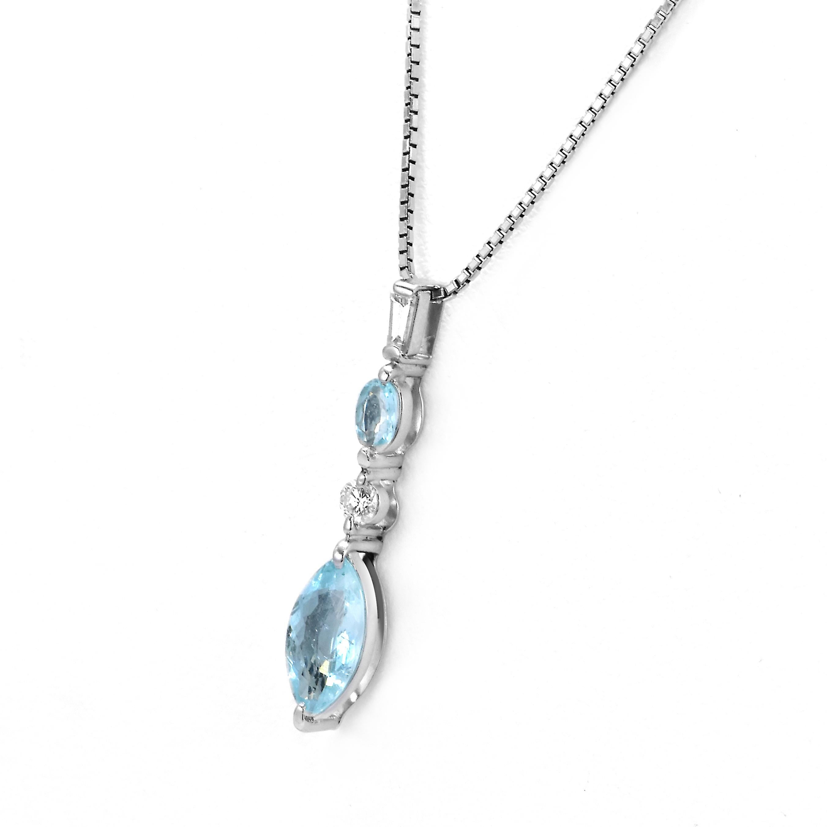 Marquise Cut 1.49 Carat Natural Paraiba Tourmaline and Diamond Pendant Made in Platinum For Sale
