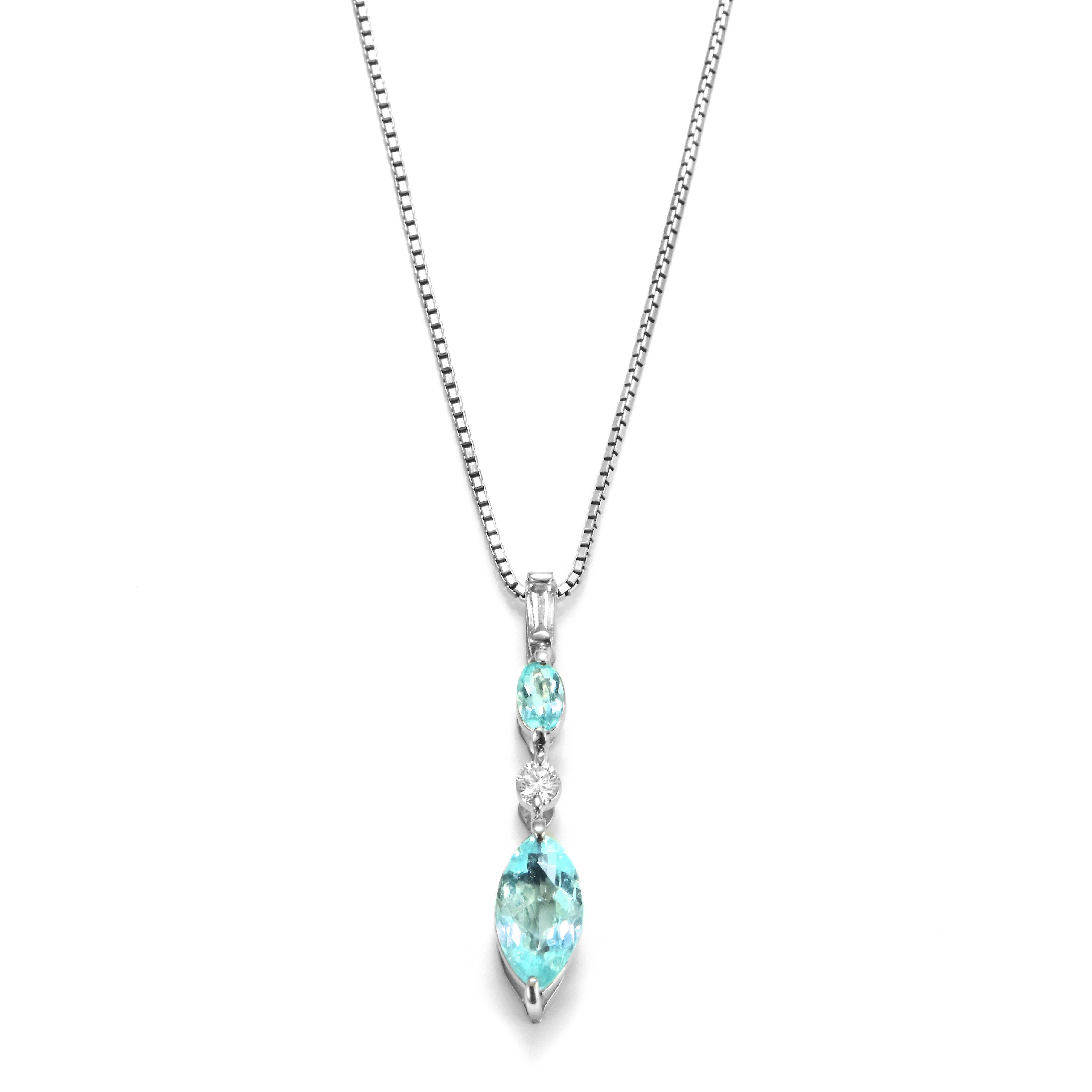 1.49 Carat Natural Paraiba Tourmaline and Diamond Pendant Made in Platinum For Sale 3