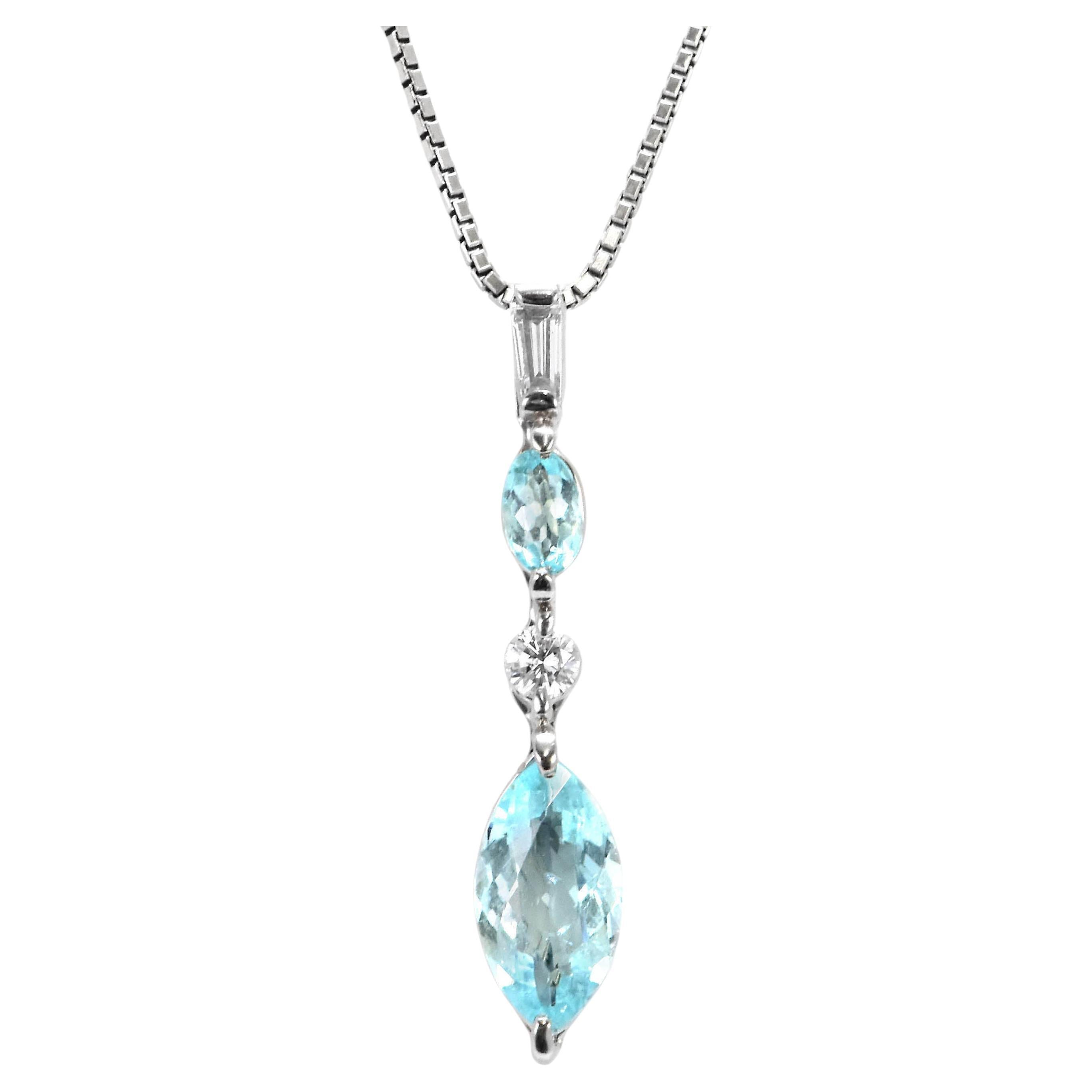 1.49 Carat Natural Paraiba Tourmaline and Diamond Pendant Made in Platinum