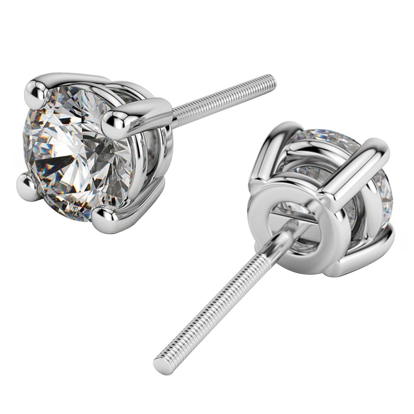 1.49 Carat Natural Round Cut Diamond 4 Prong Basket Studs Earrings F-G Clarity For Sale
