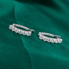 1.49 Carat Natural Round Diamond Graduated Hoop Earrings 18K White Gold