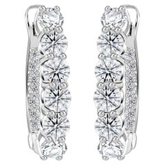 1.49 Carat Natural Round Diamond Graduated Hoop Earrings 18K White Gold