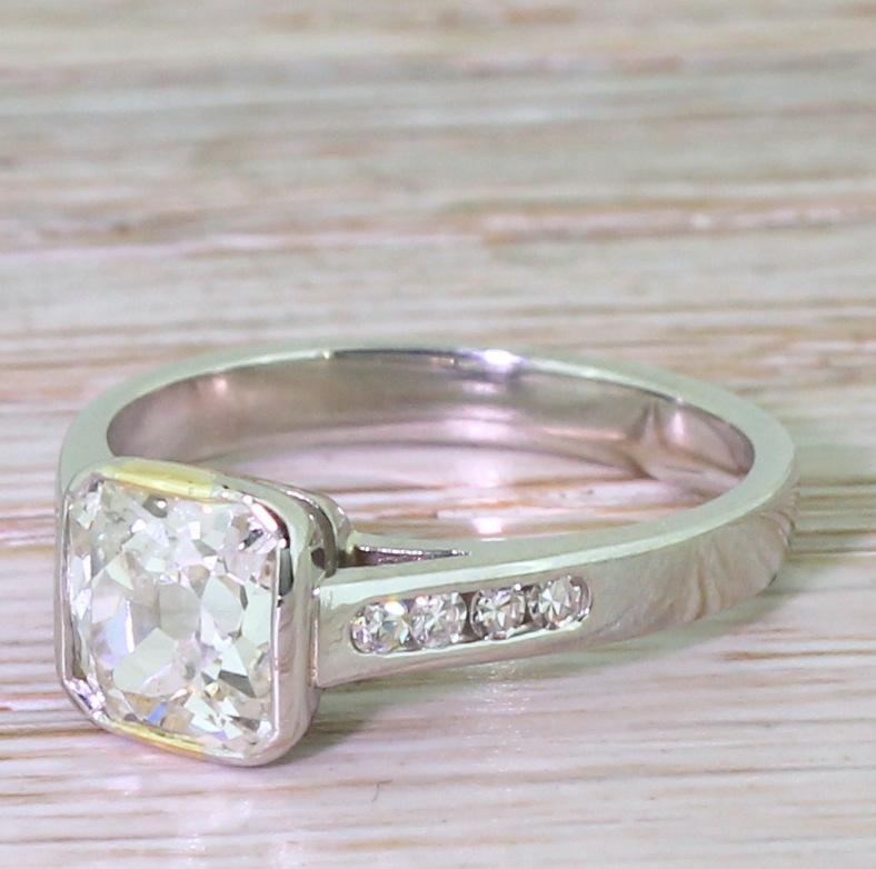 1.49 Carat Old Cut Diamond Platinum Engagement Ring For Sale 3