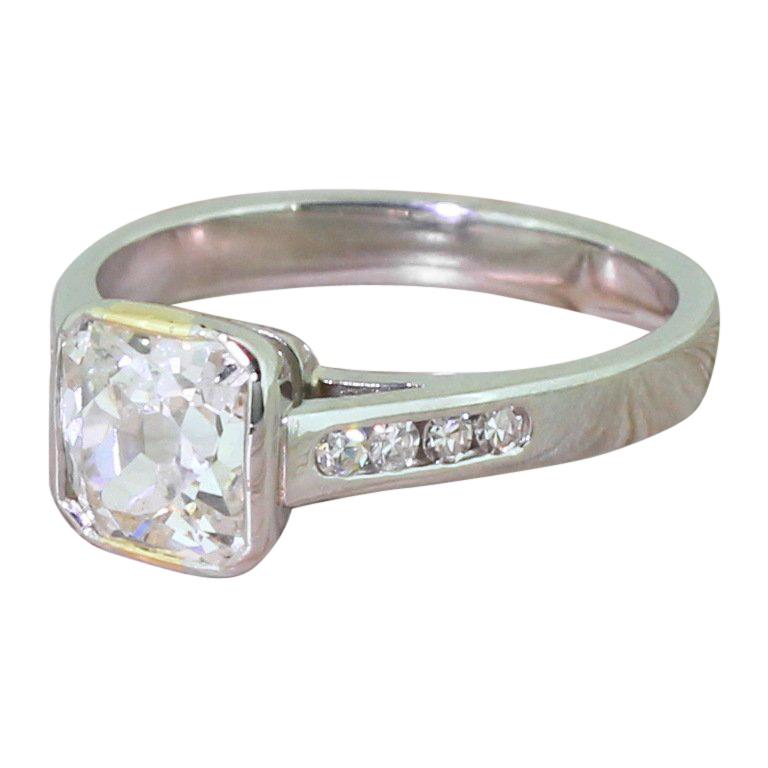 1.49 Carat Old Cut Diamond Platinum Engagement Ring For Sale