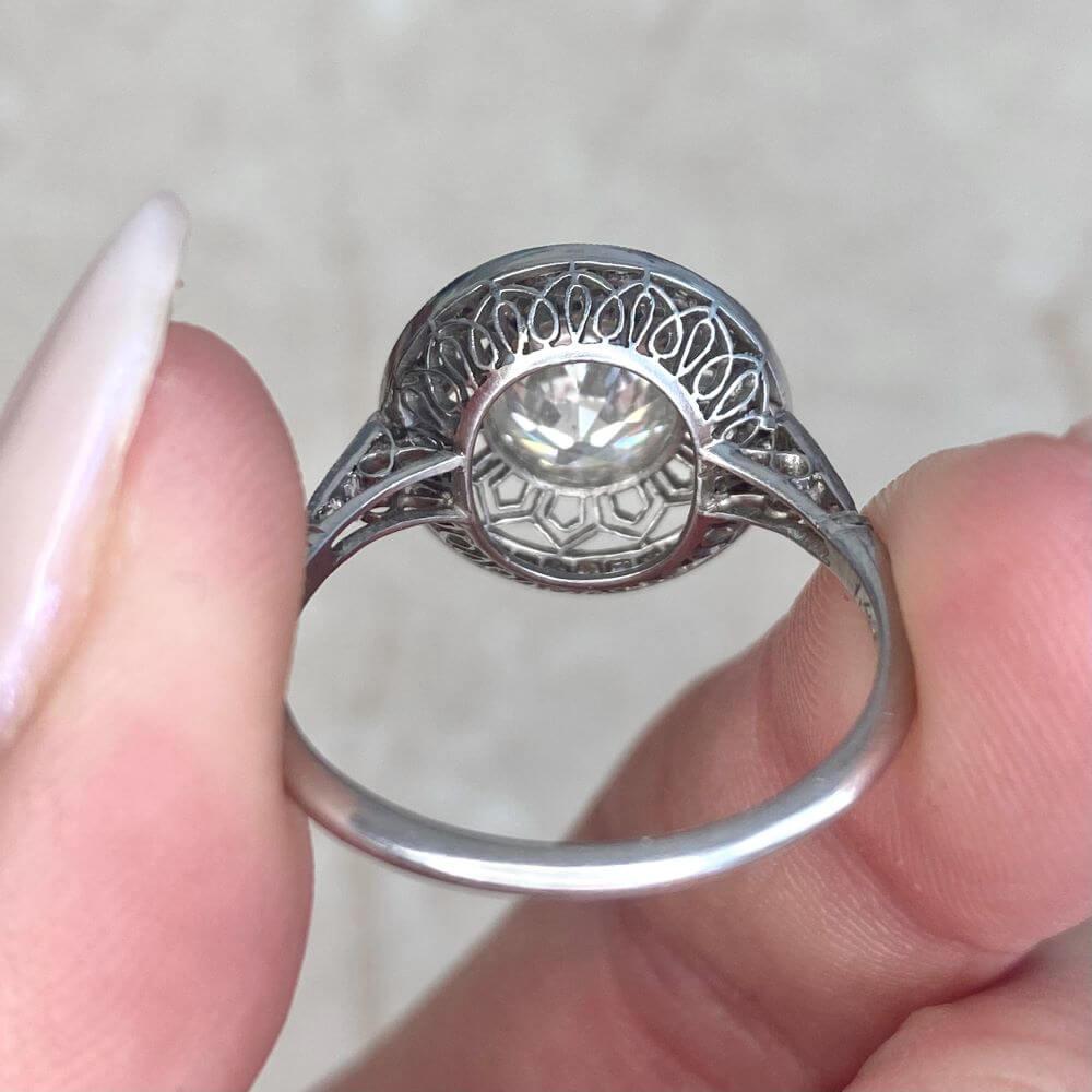 1.49 Carat Old Euro-Cut Diamond Engagement Ring, i Color, Diamond Halo, Platinum For Sale 6