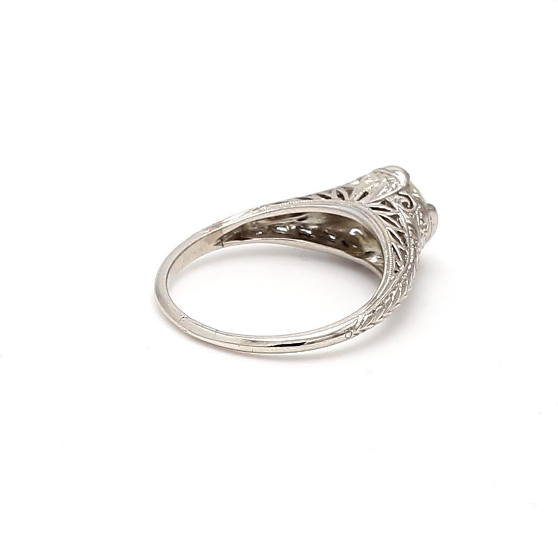 Bague Art déco en platine avec diamant taille européenne ancienne de 1,49 carat M SI1 Bon état - En vente à New York, NY