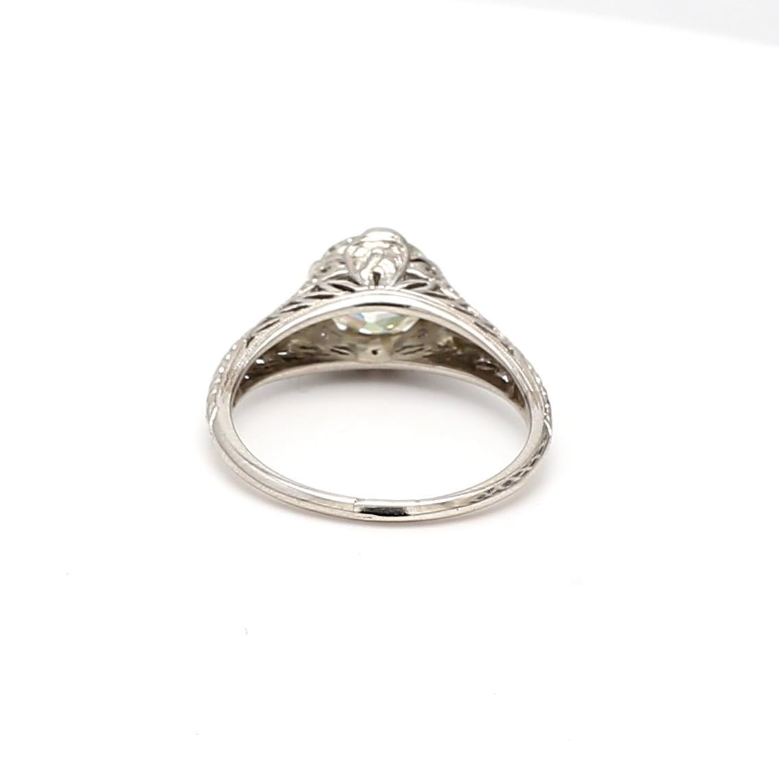 Bague Art déco en platine avec diamant taille européenne ancienne de 1,49 carat M SI1 Pour femmes en vente