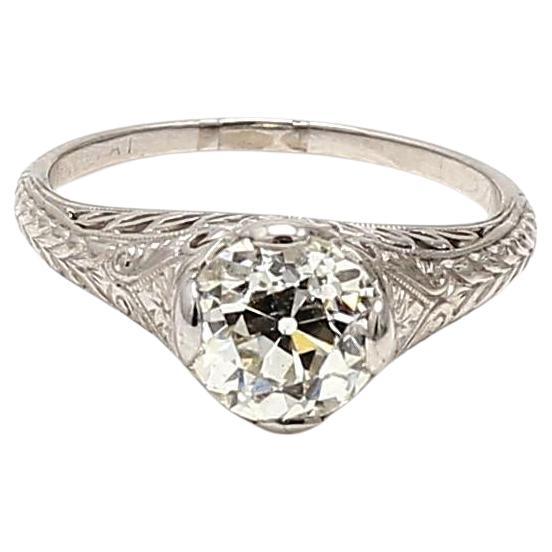 1.49 Carat Old European Cut M SI1 Diamond Platinum Art Deco Ring