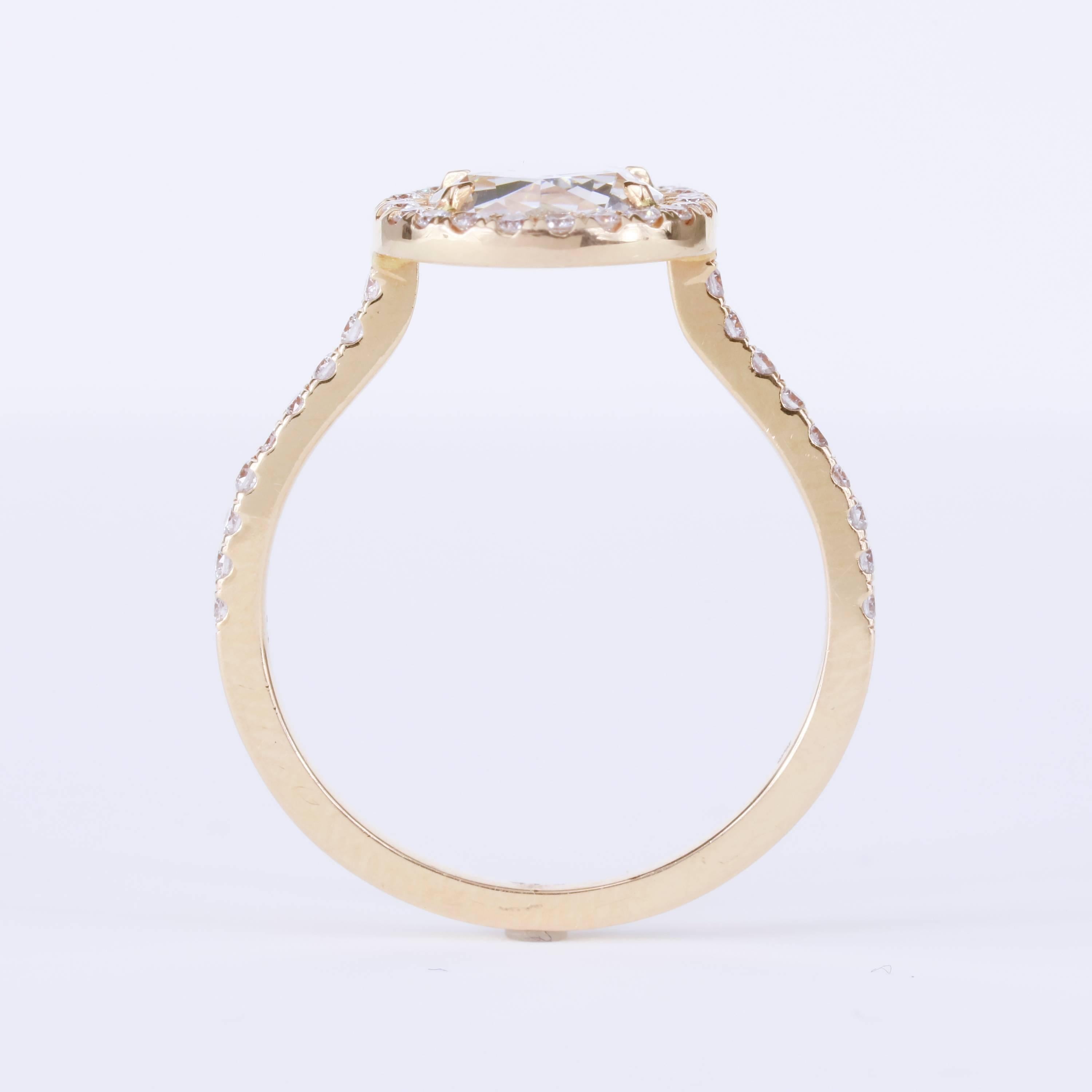 1.49 Carat Oval Rose-Cut Diamond Halo Ring 18 Karat Rose Gold In New Condition For Sale In Chicago, IL