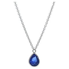 1.49 Carat Pear Sapphire Blue Fashion Necklaces In 14k White Gold