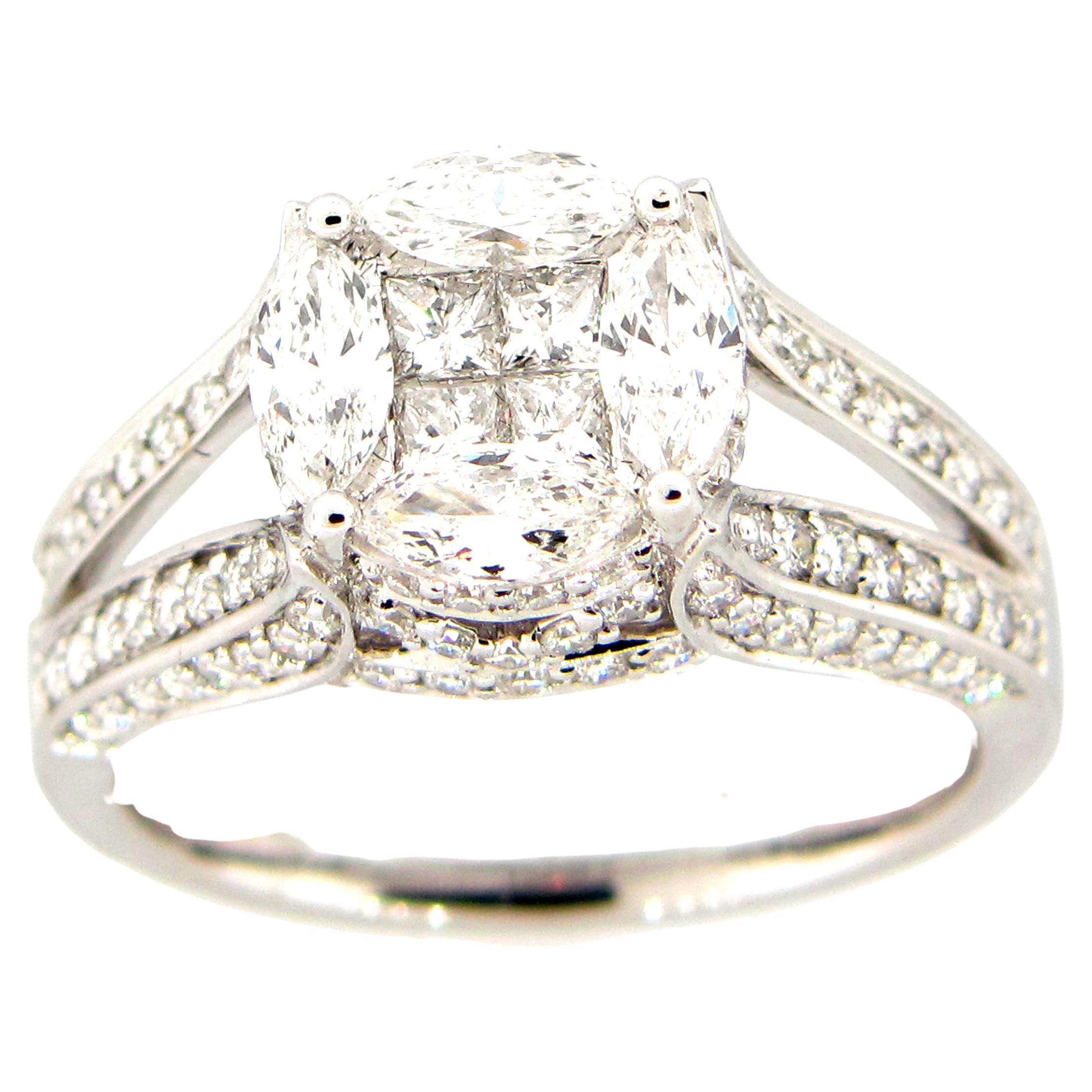 1.49 Carat Round Diamond Cluster Ring For Sale