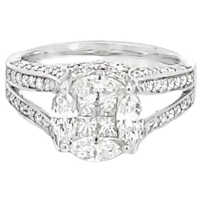 1.49 Carat Round Diamond Cluster Ring For Sale
