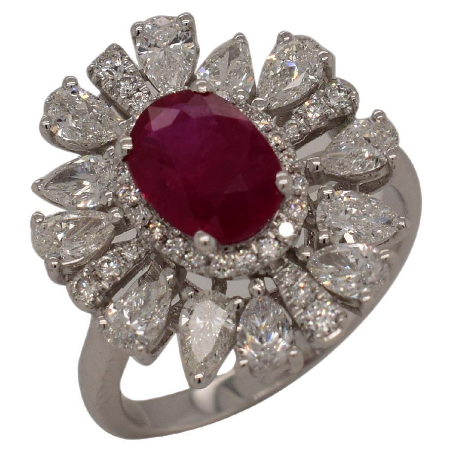 1.49 Carat Ruby and Diamond Ring in 18 Karat Gold For Sale