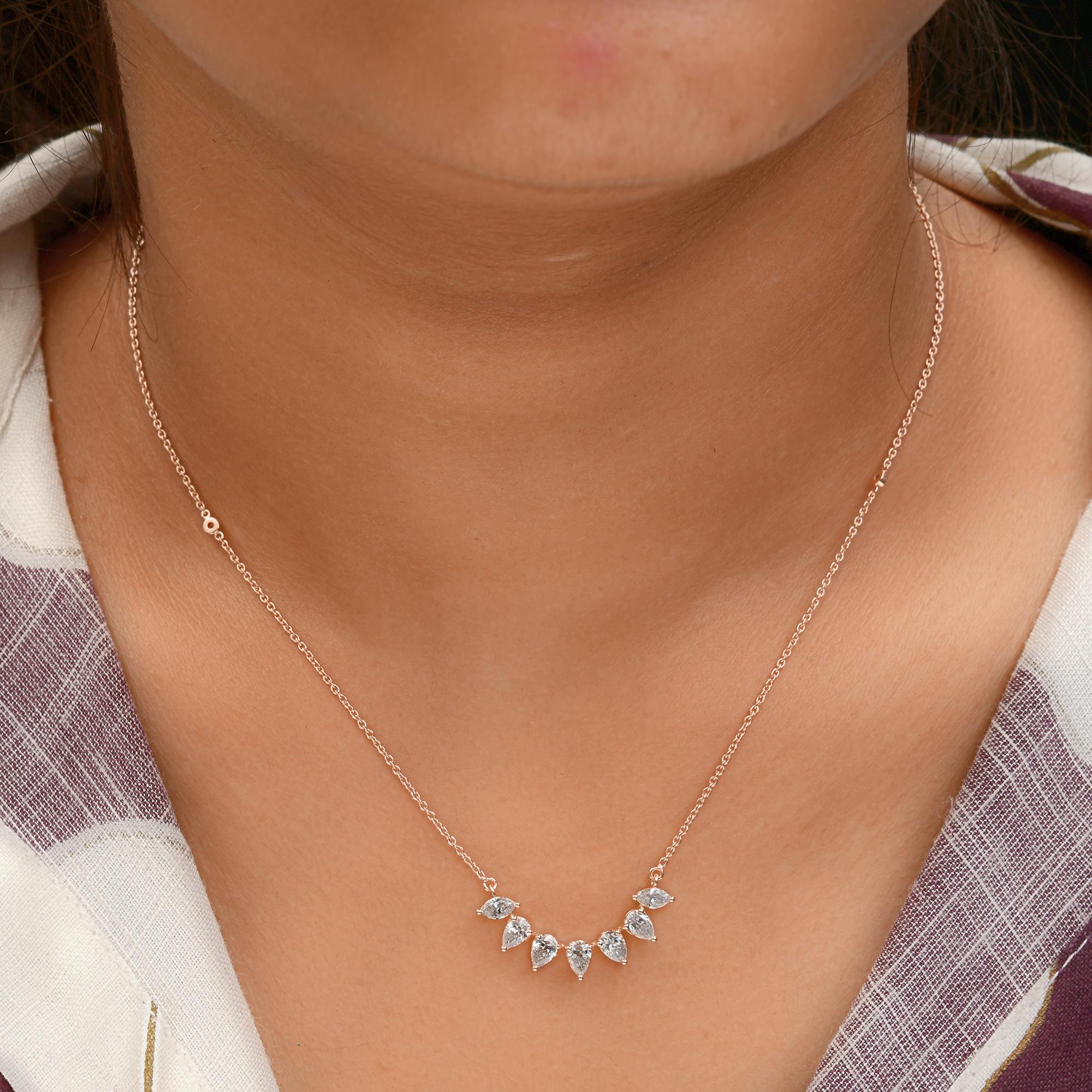 Moderne Collier pendentif en or rose 14 carats avec diamants taille poire marquise 1,49 carat SI/H en vente