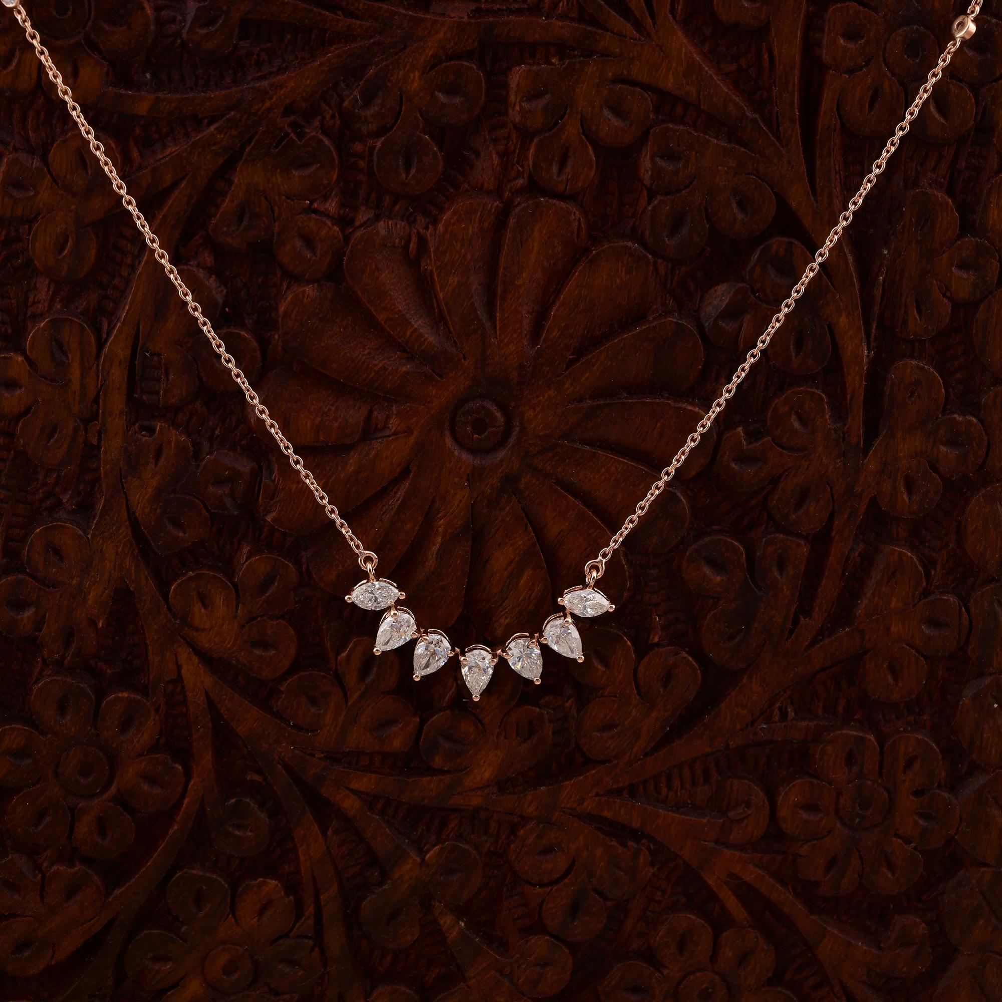 Taille Marquise Collier pendentif en or rose 14 carats avec diamants taille poire marquise 1,49 carat SI/H en vente