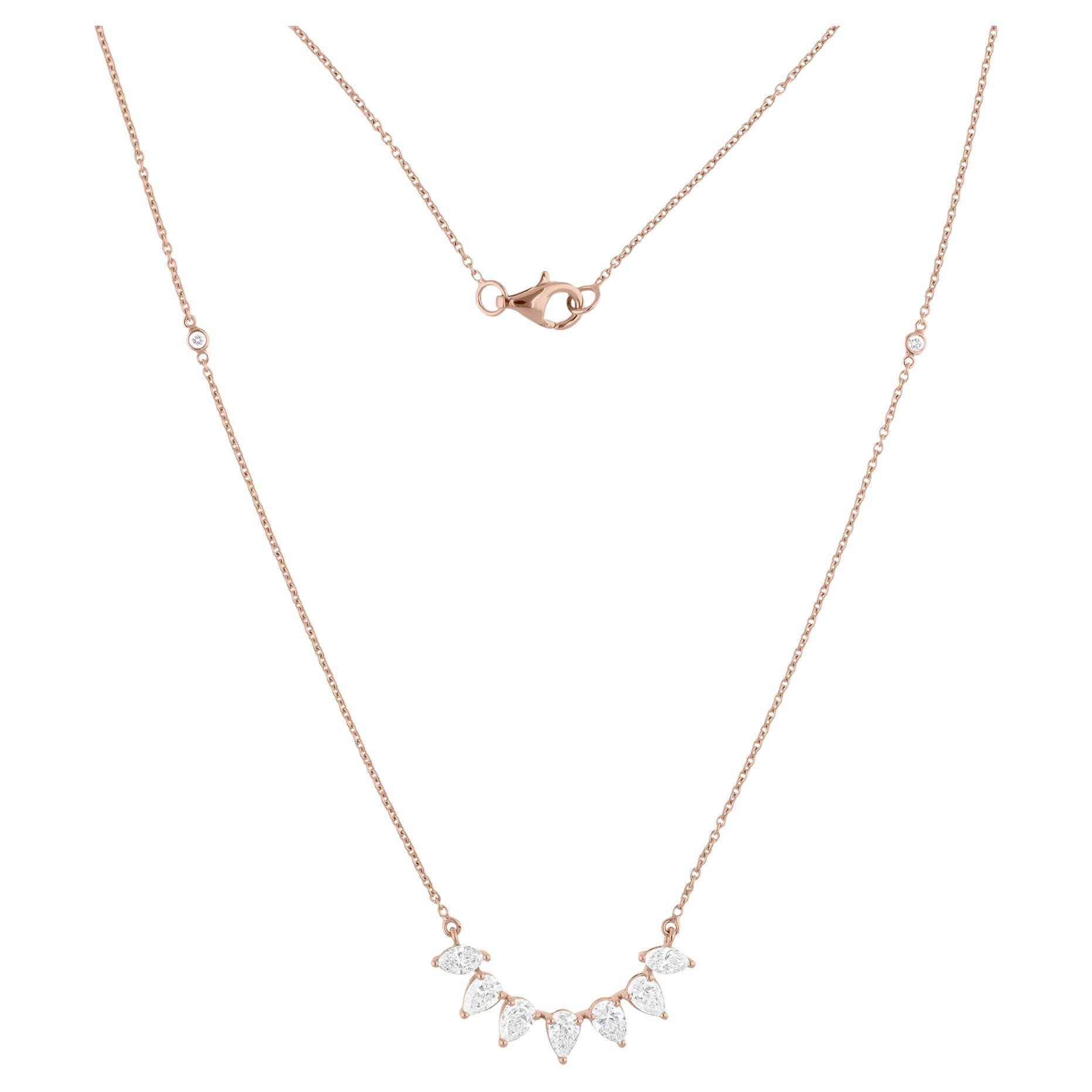 1.49 Carat SI/H Pear Marquise Diamond Pendant Necklace 14k Rose Gold Jewelry